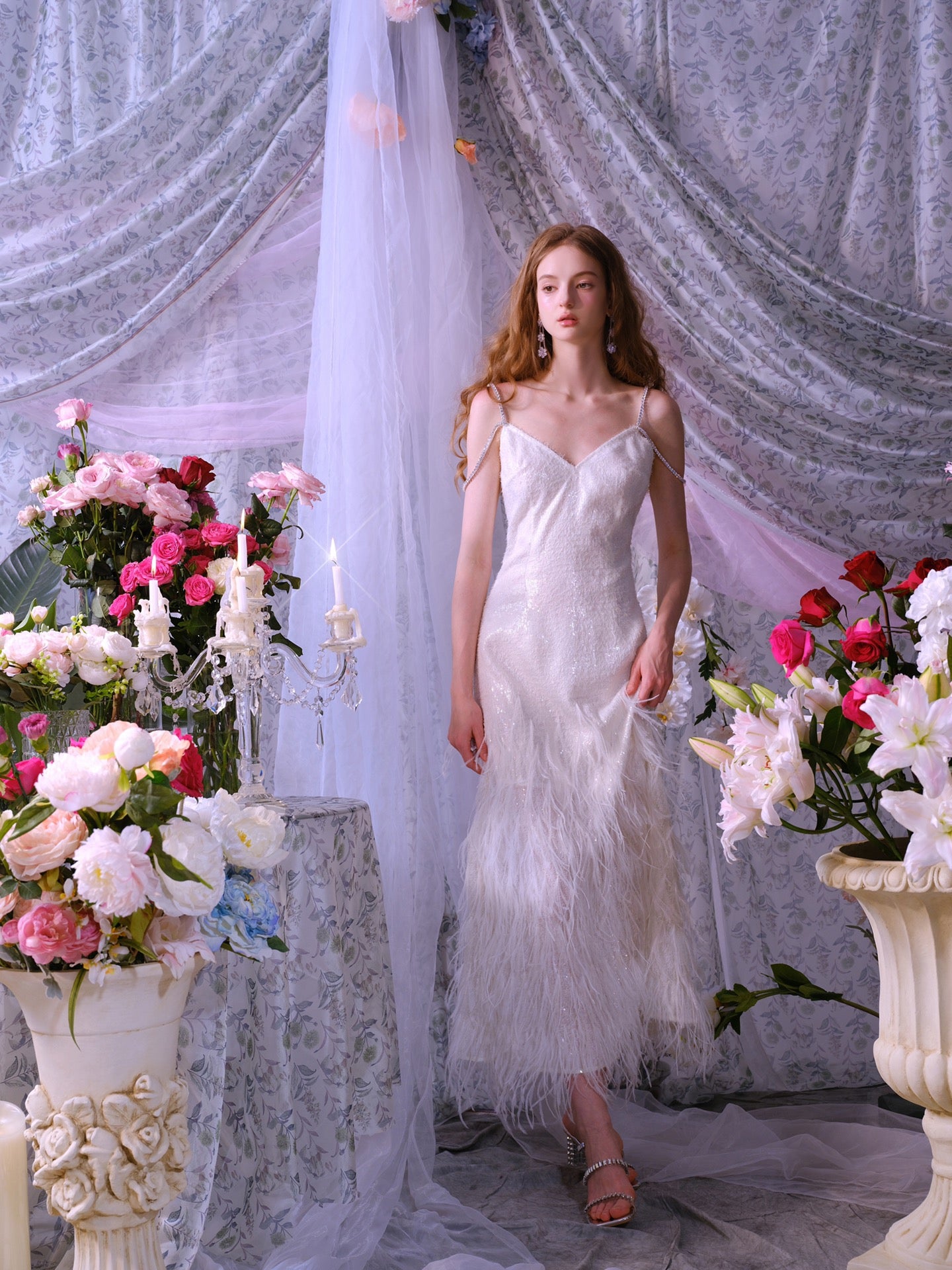 Wardrobes by chen Sequin Feather V-neck Dress