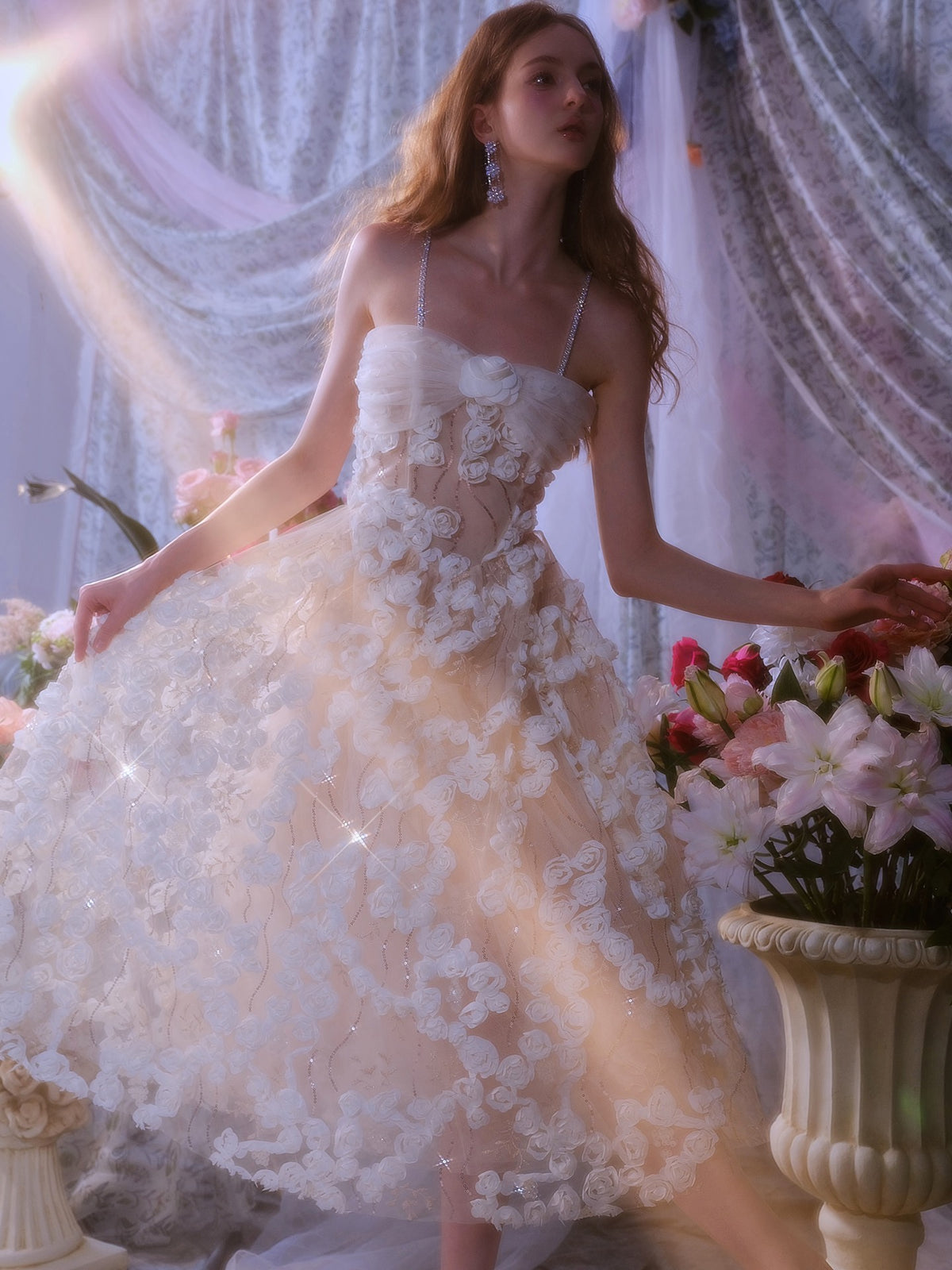 Wardrobes by chen Floral Rhinestone Chain Dress