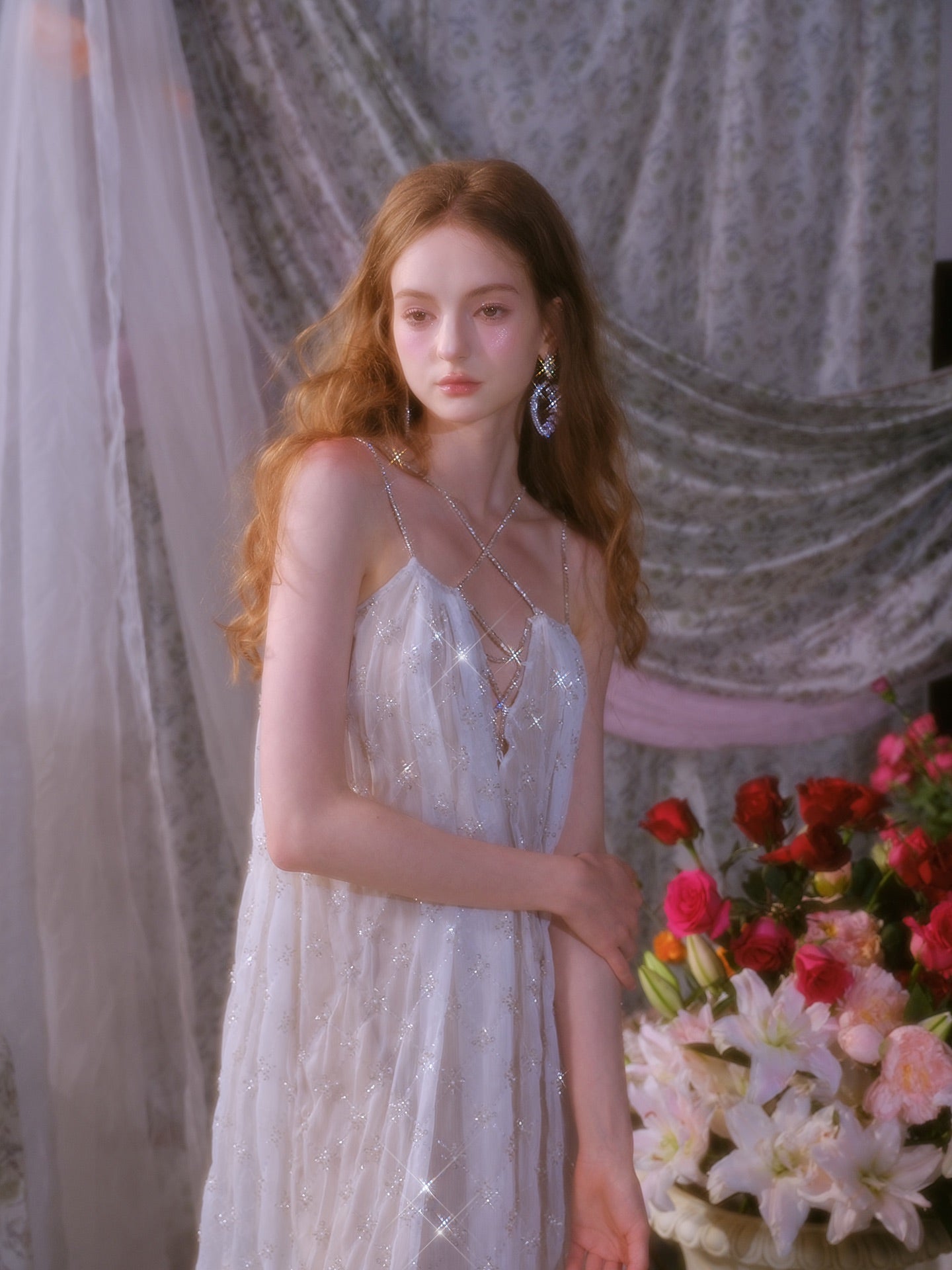Wardrobes by chen Beaded Sequin and Zircon Embellished Dress