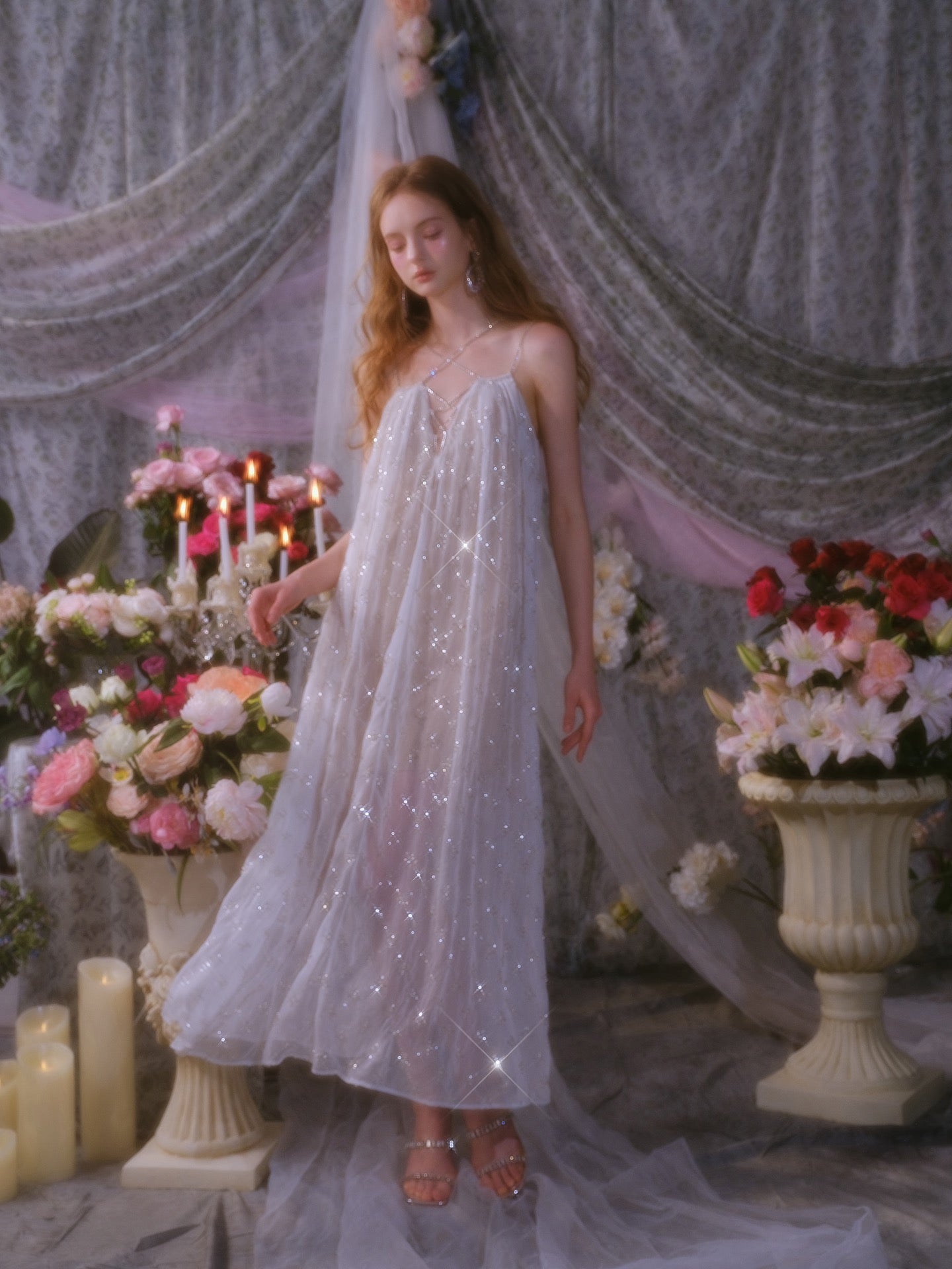 Wardrobes by chen Beaded Sequin and Zircon Embellished Dress