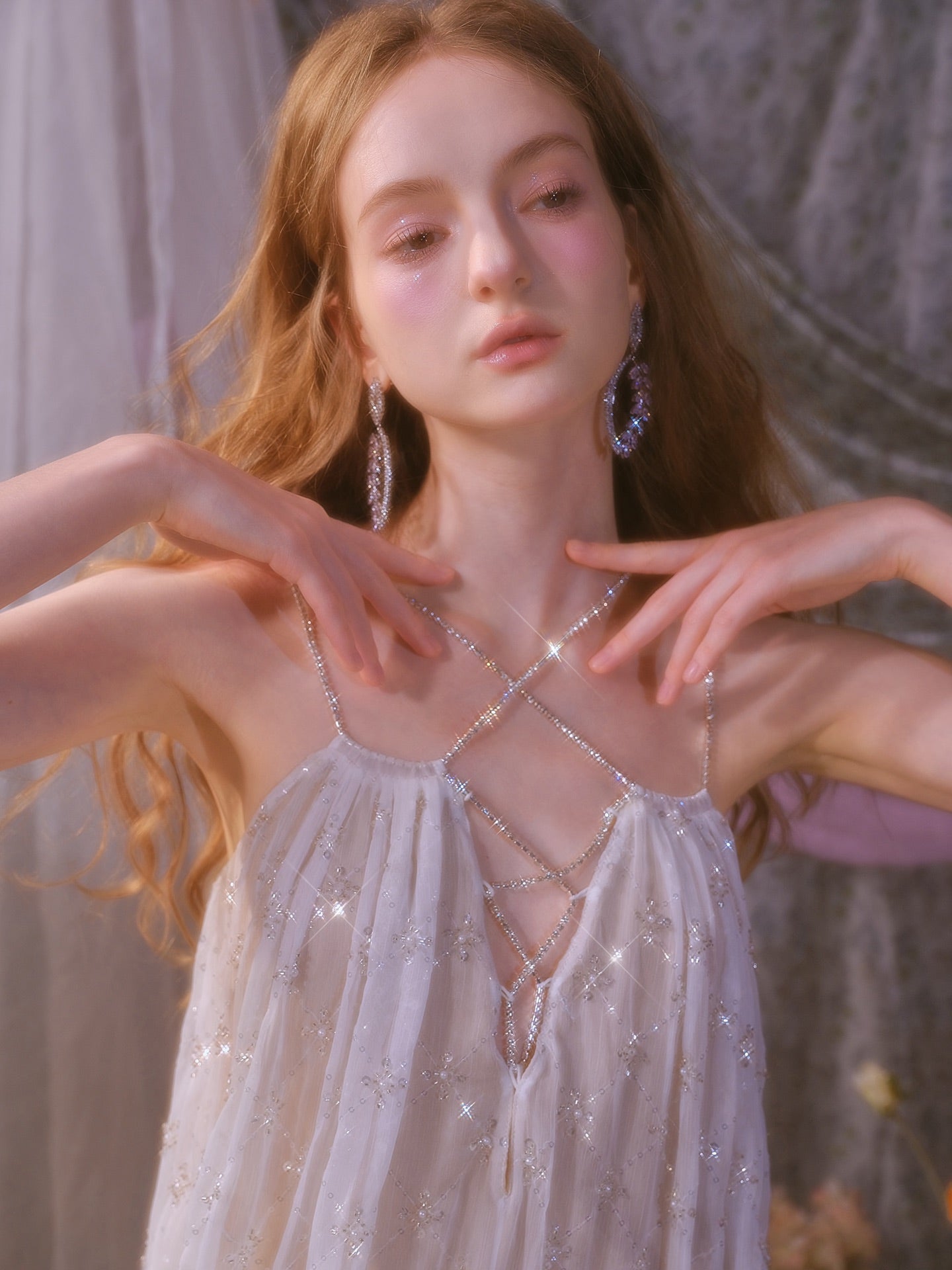 Wardrobes by chen Beaded Sequin and Zircon Embellished Dress
