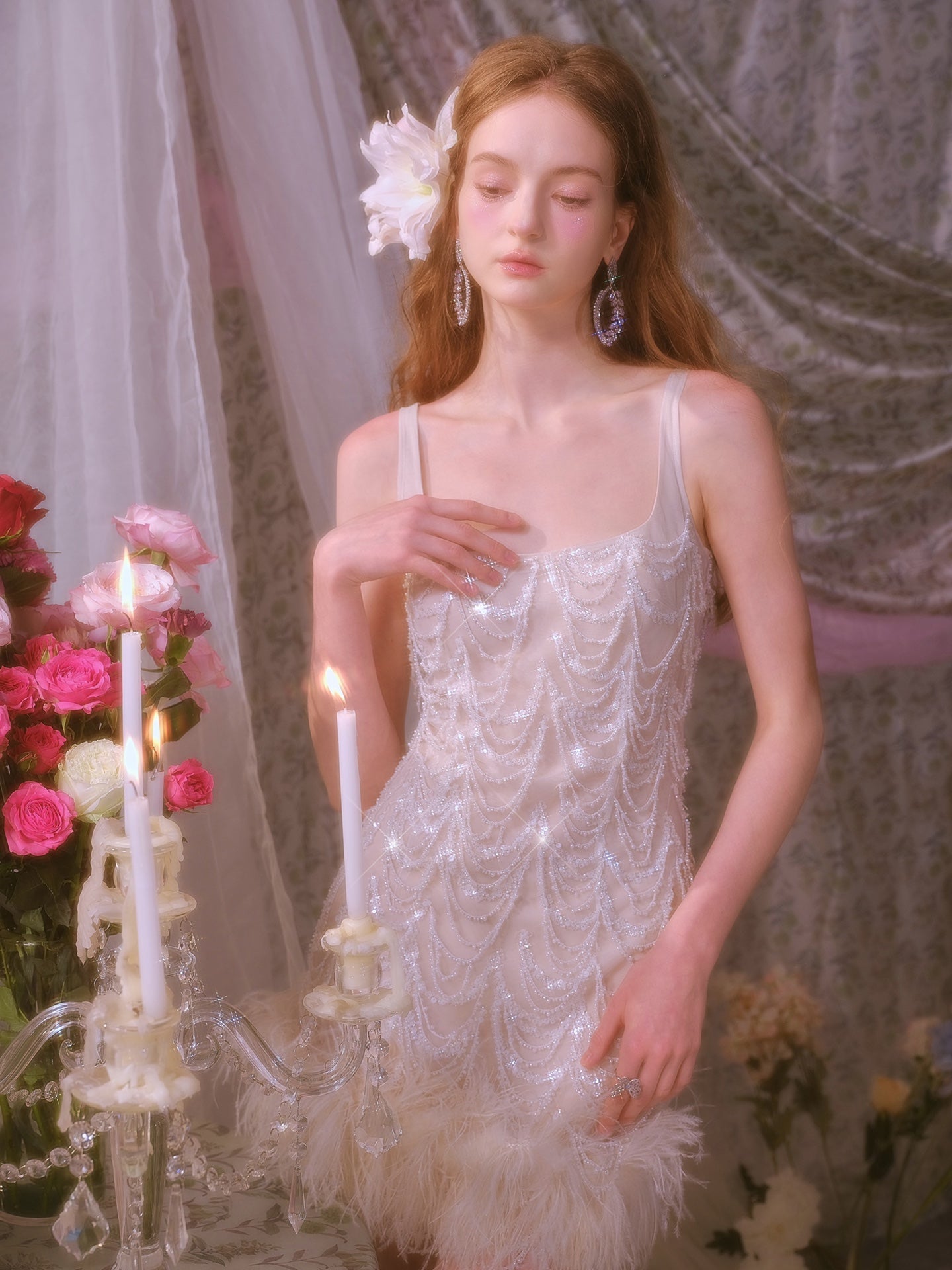 Wardrobes by chen Beaded Fringe Feather Dress