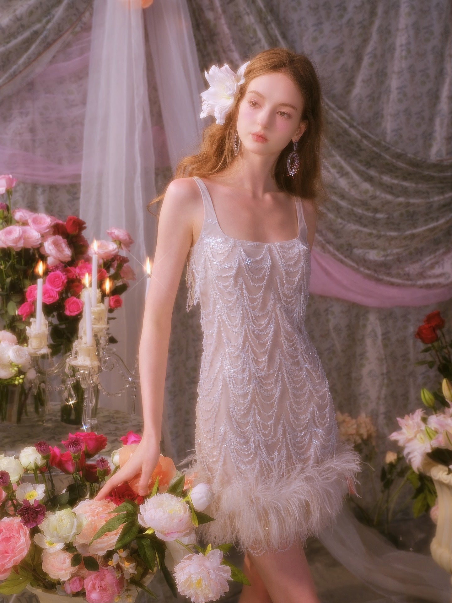 Wardrobes by chen Beaded Fringe Feather Dress