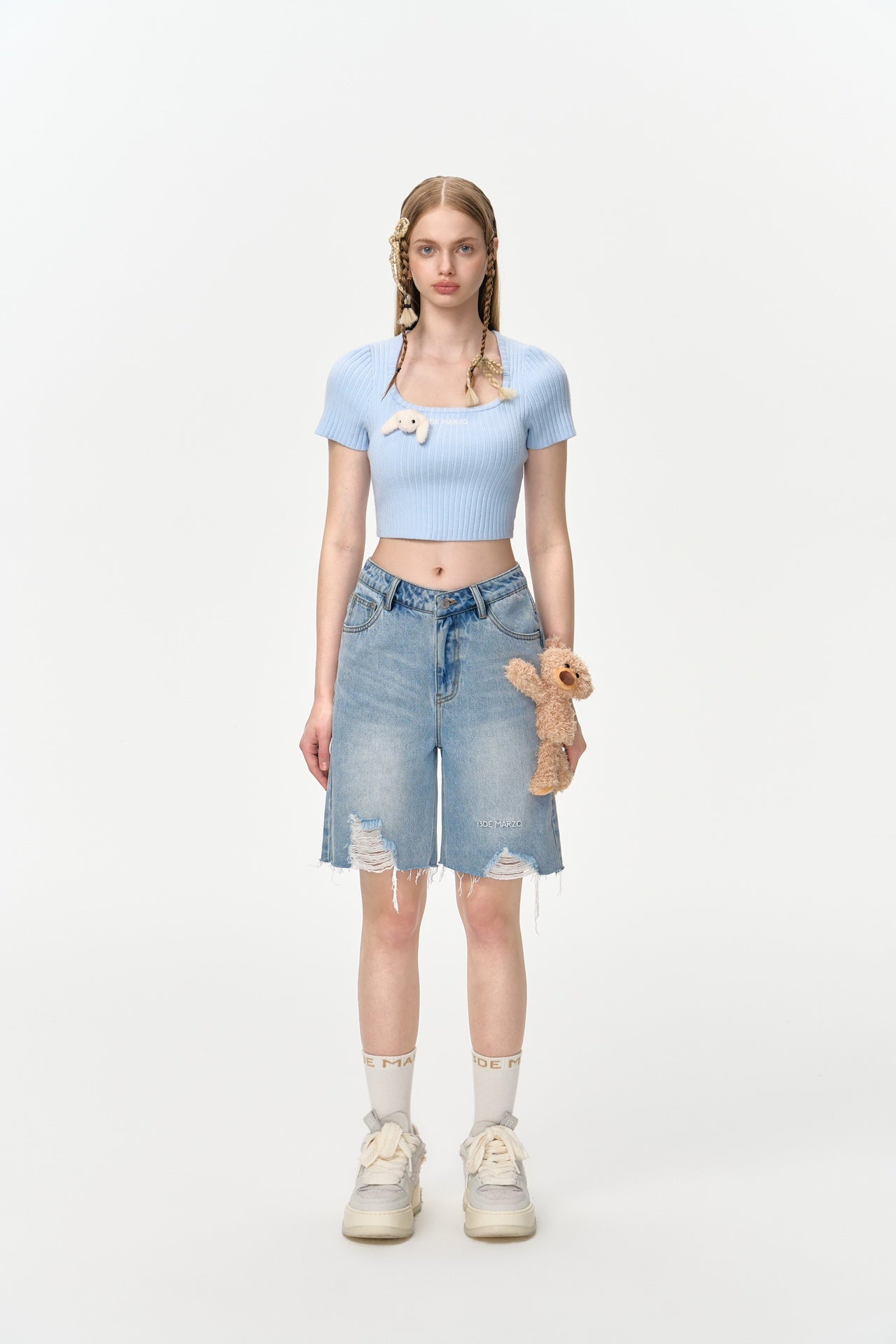 13DE MARZO Bear Denim Logo Bike Shorts
