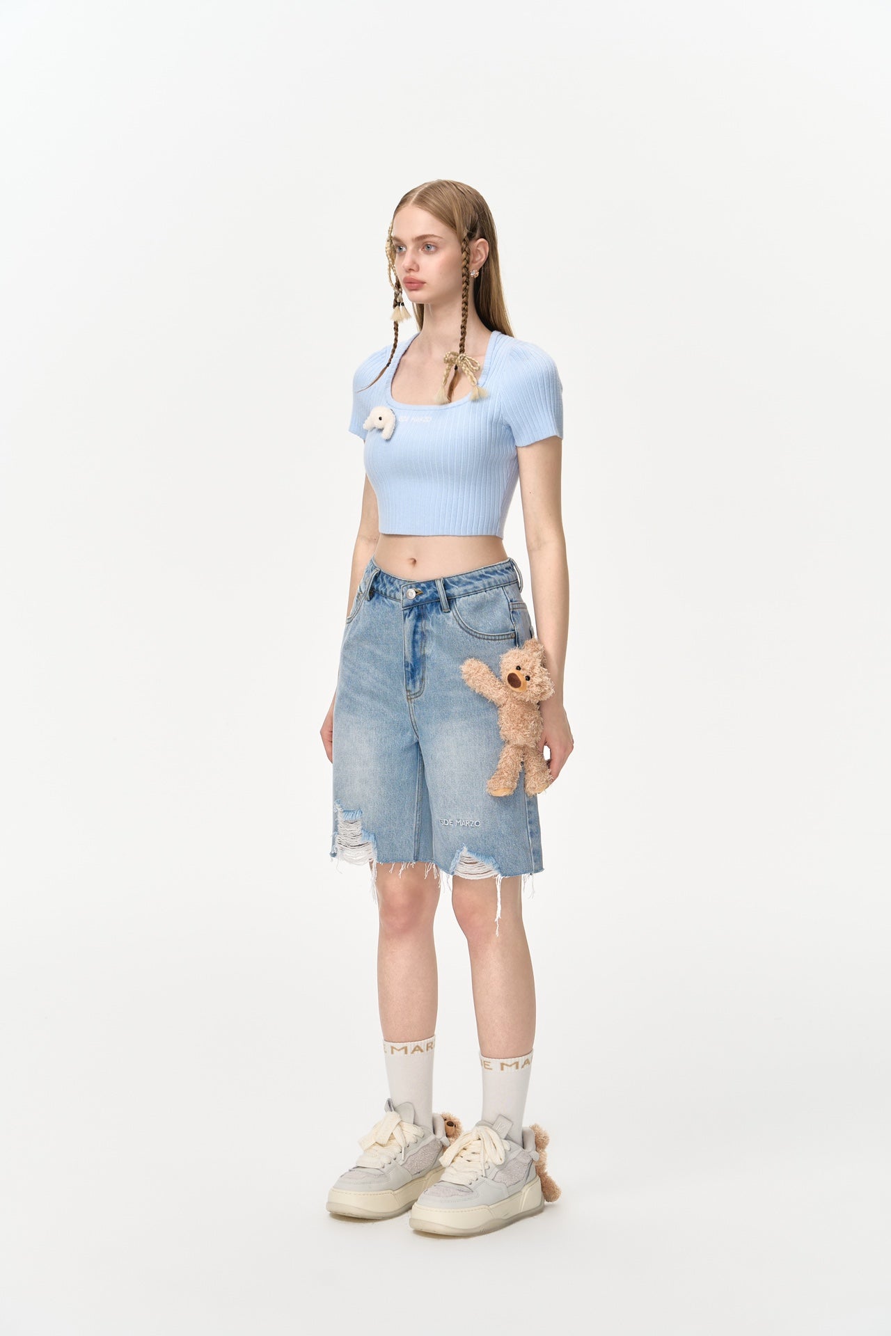 13DE MARZO Bear Denim Logo Bike Shorts