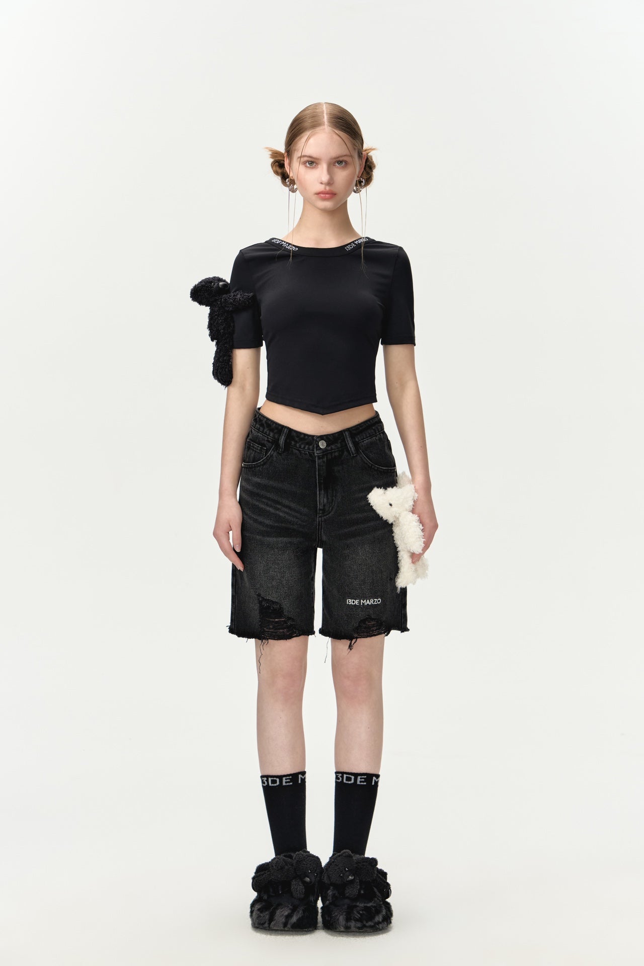 13DE MARZO Bear Denim Logo Bike Shorts