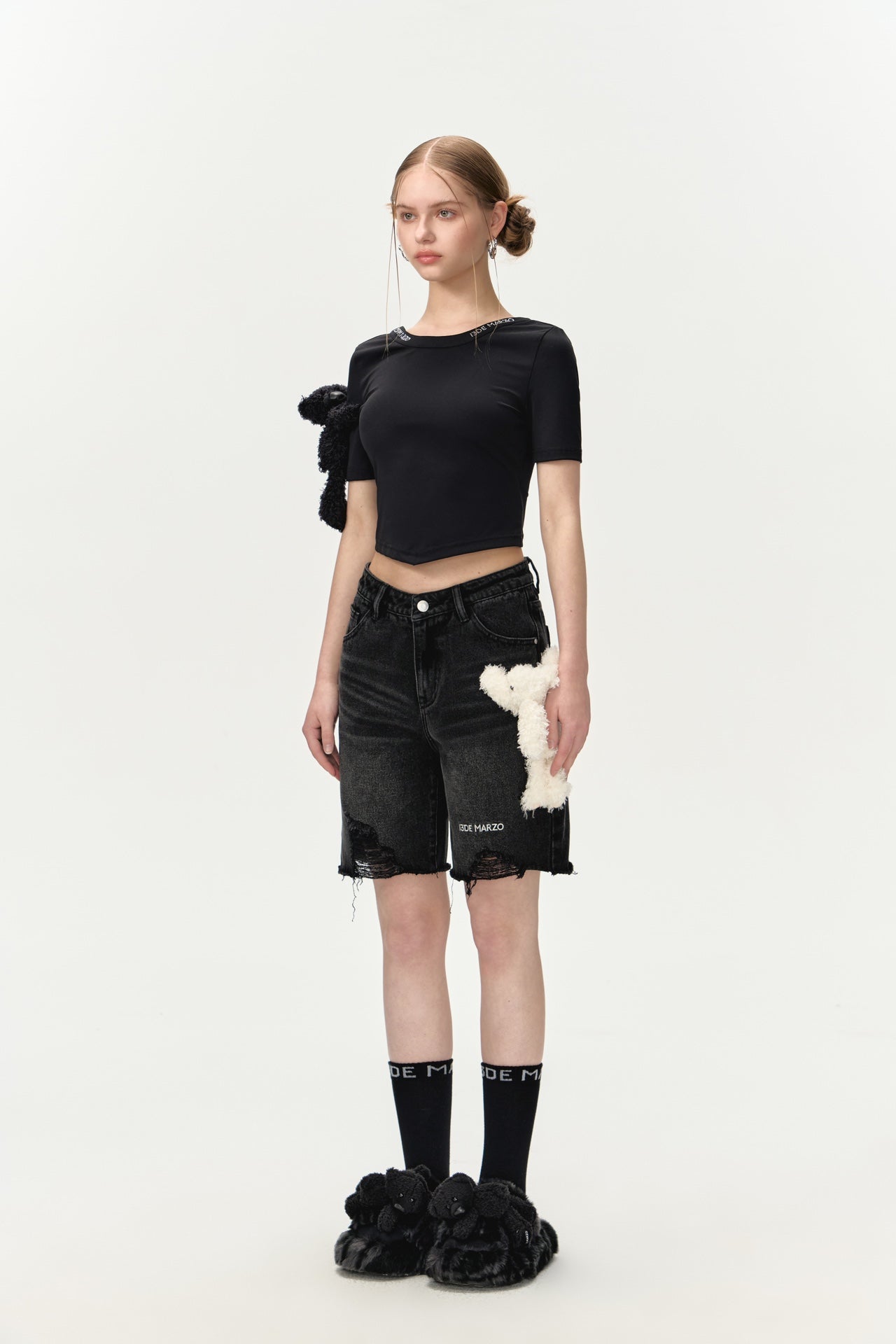 13DE MARZO Bear Denim Logo Bike Shorts