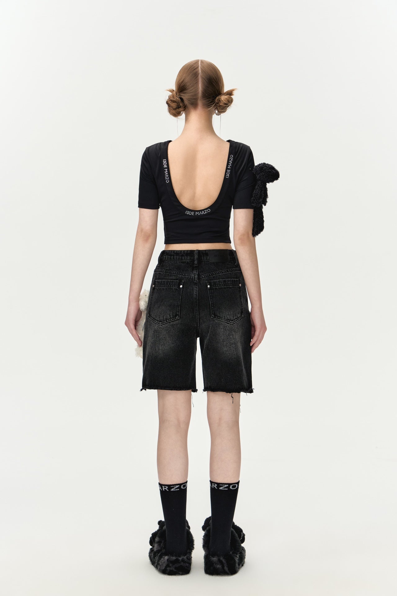 13DE MARZO Bear Denim Logo Bike Shorts