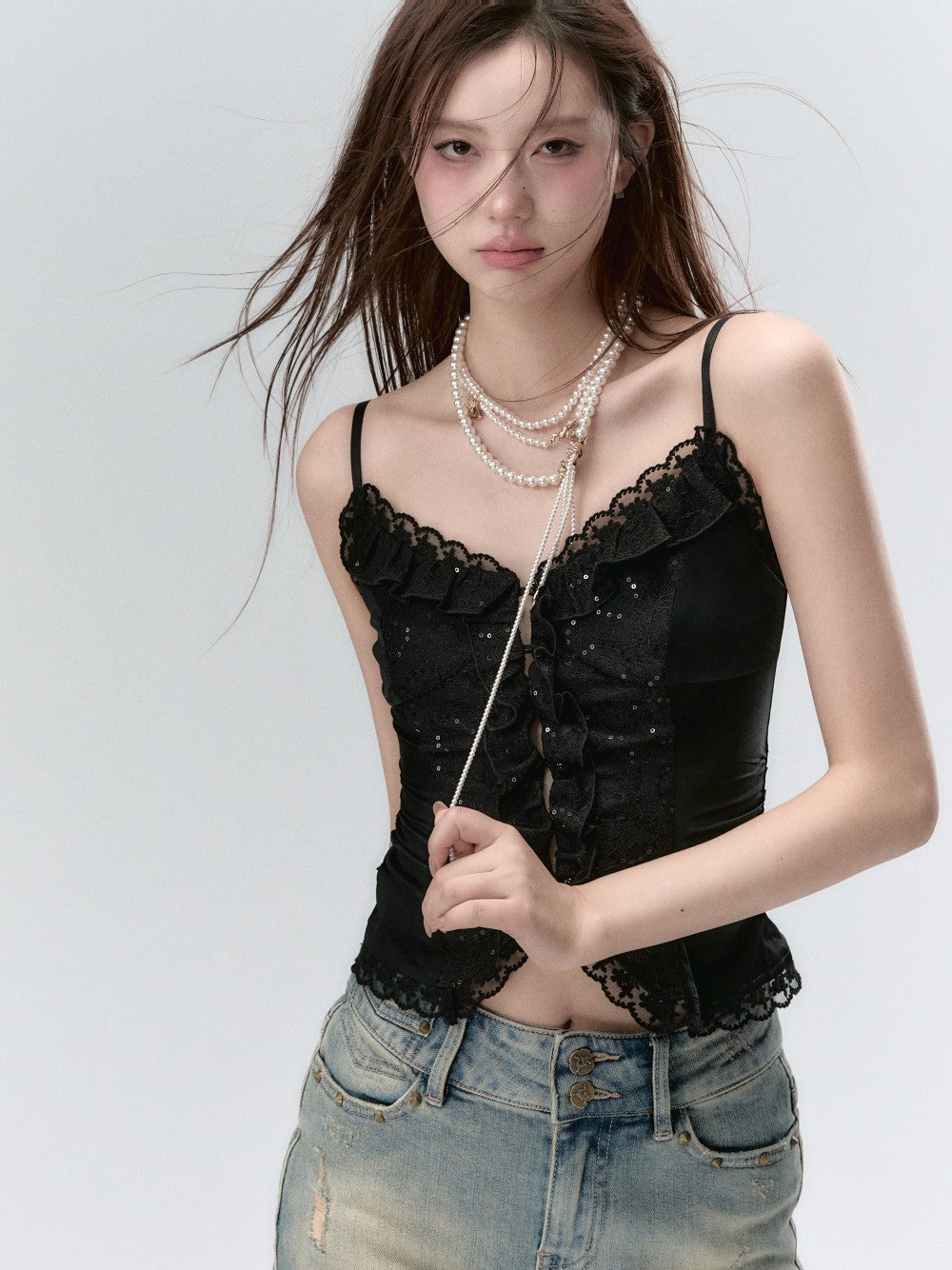 VIA PITTI Lace Slip Top(2color)