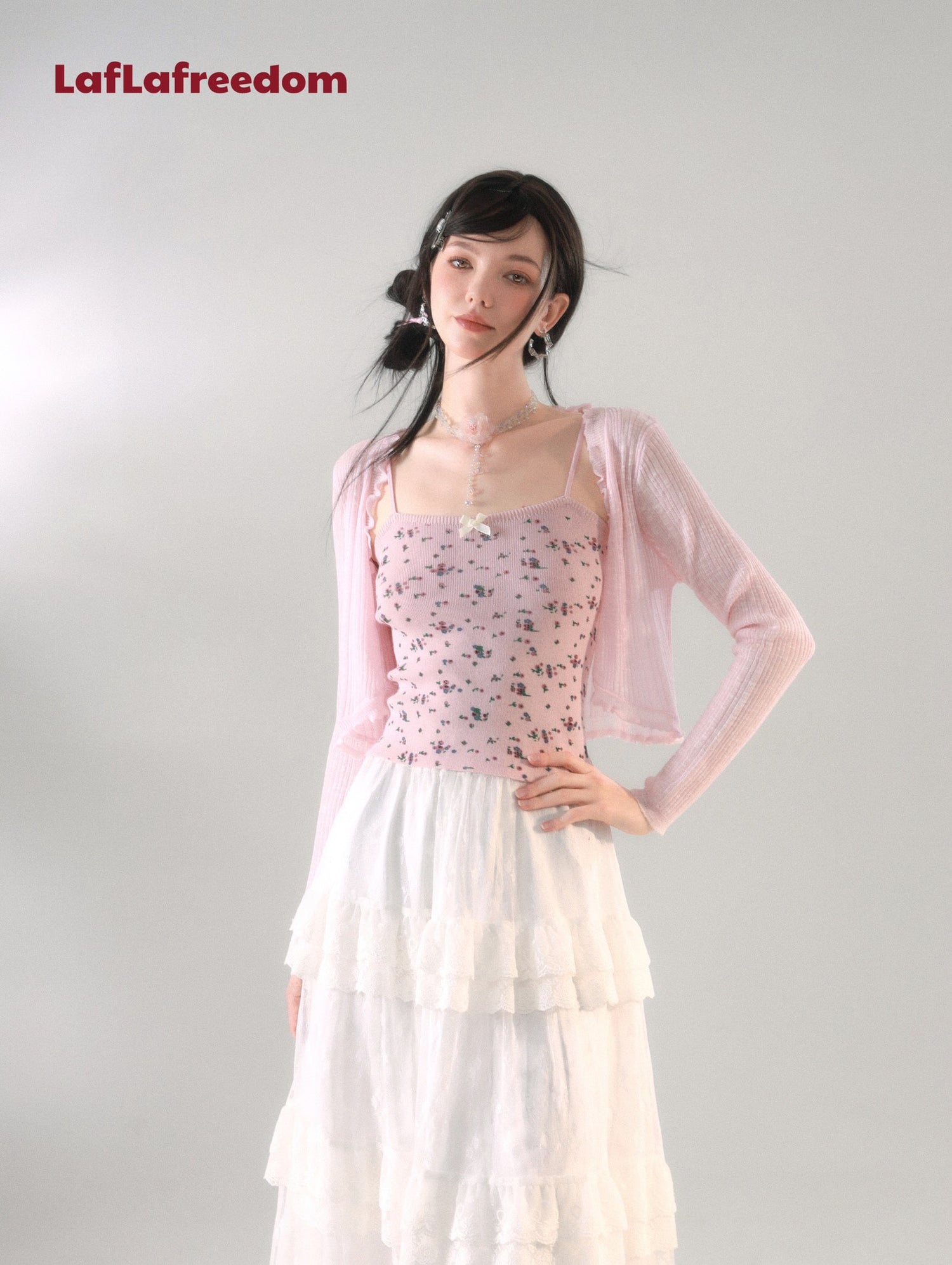 LAFREEDOM SALE Knit Floral Camisole and Cardigan Two-Piece Set