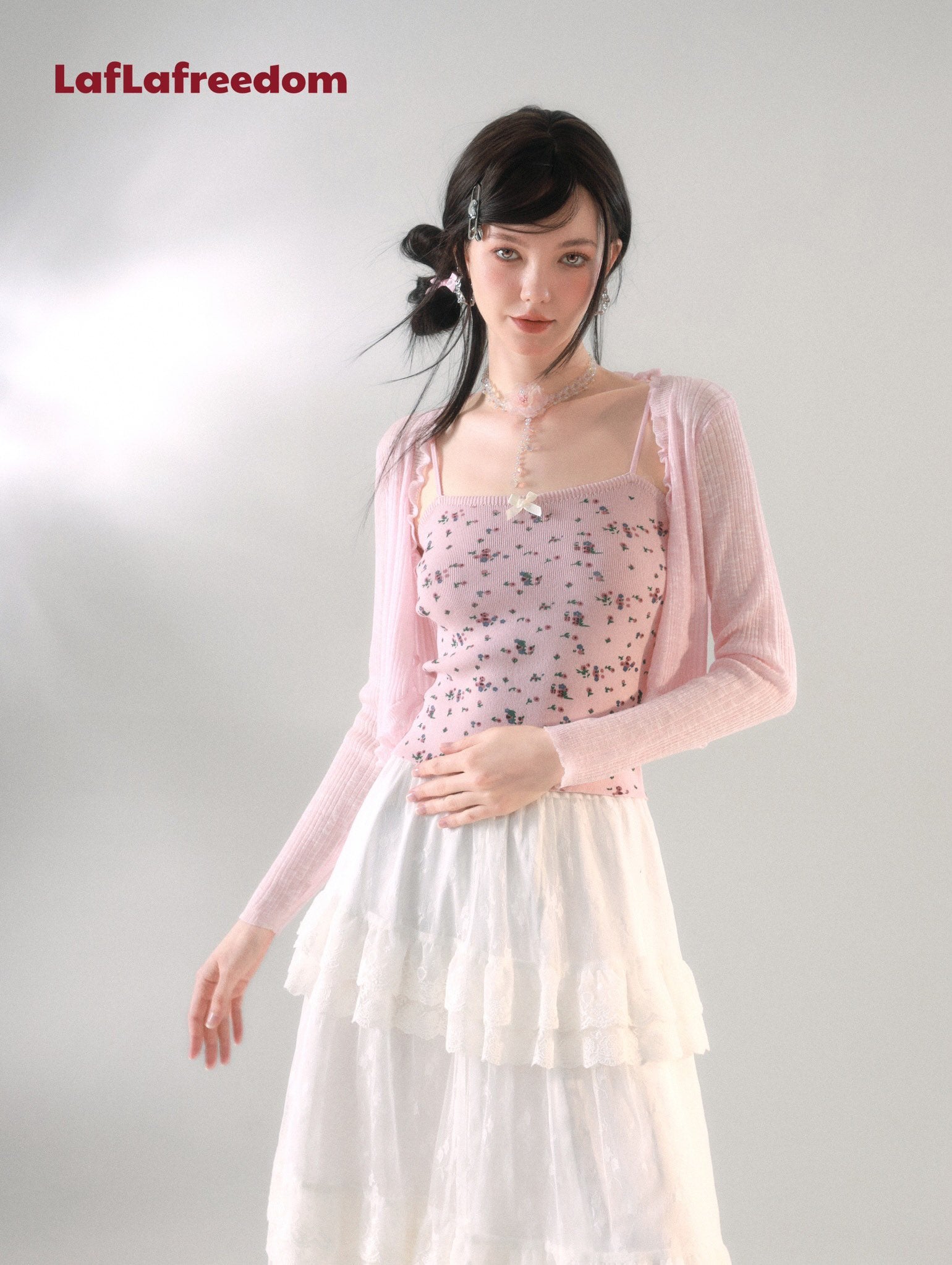 LAFREEDOM SALE Knit Floral Camisole and Cardigan Two-Piece Set