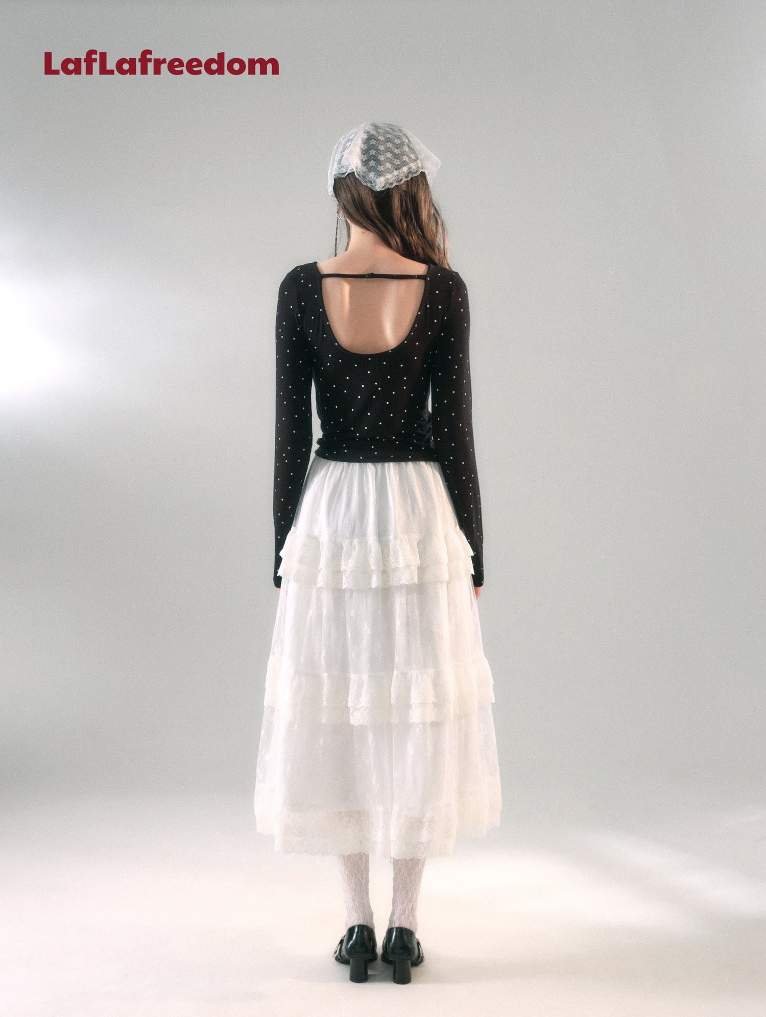 LAFREEDOM SALE Bowknot Polka Dot Knit Backless Top