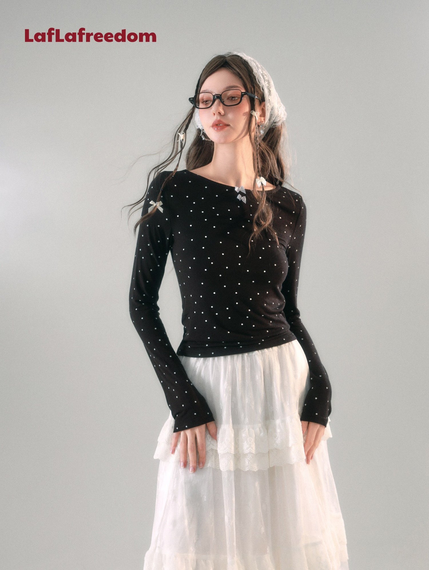 LAFREEDOM SALE Bowknot Polka Dot Knit Backless Top