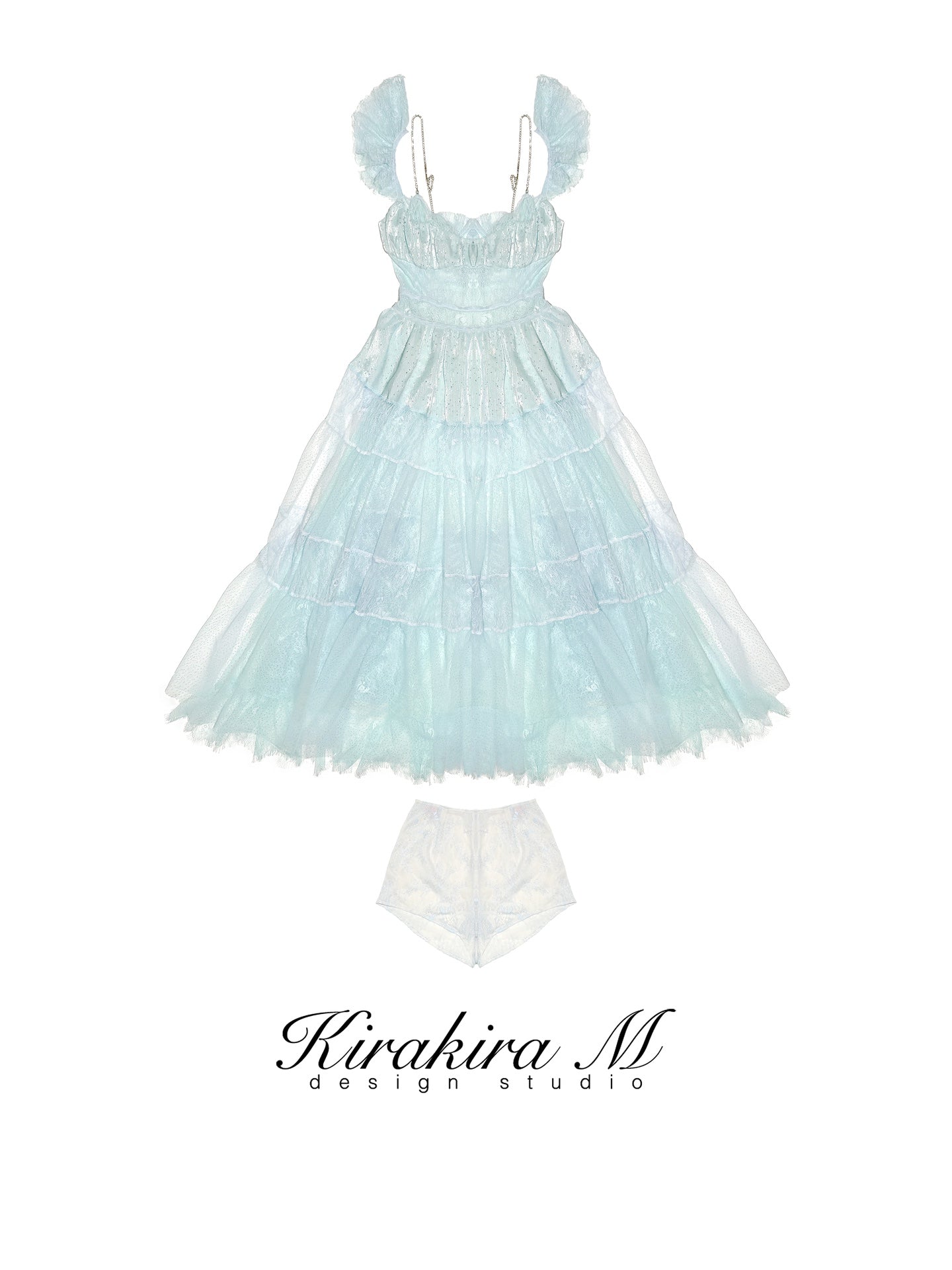 Kirakira.M Rhinestone Embellished Lace Layered Dress(with pants)