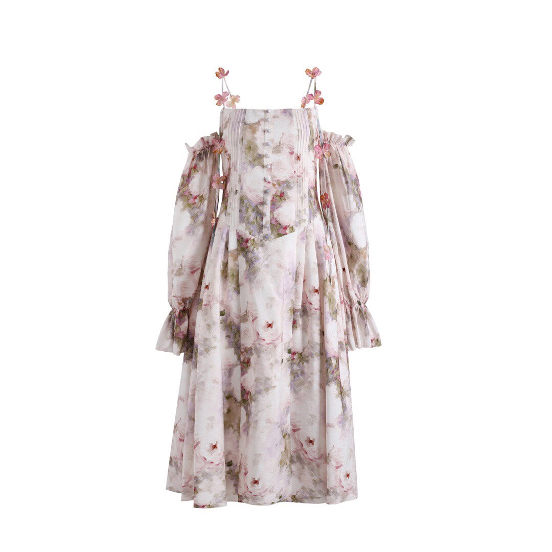 Jean Soo PETAL SLEEVE PAITING MIDI DRESS