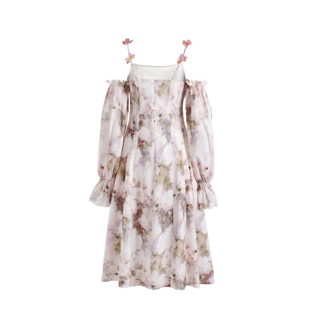 Jean Soo PETAL SLEEVE PAITING MIDI DRESS