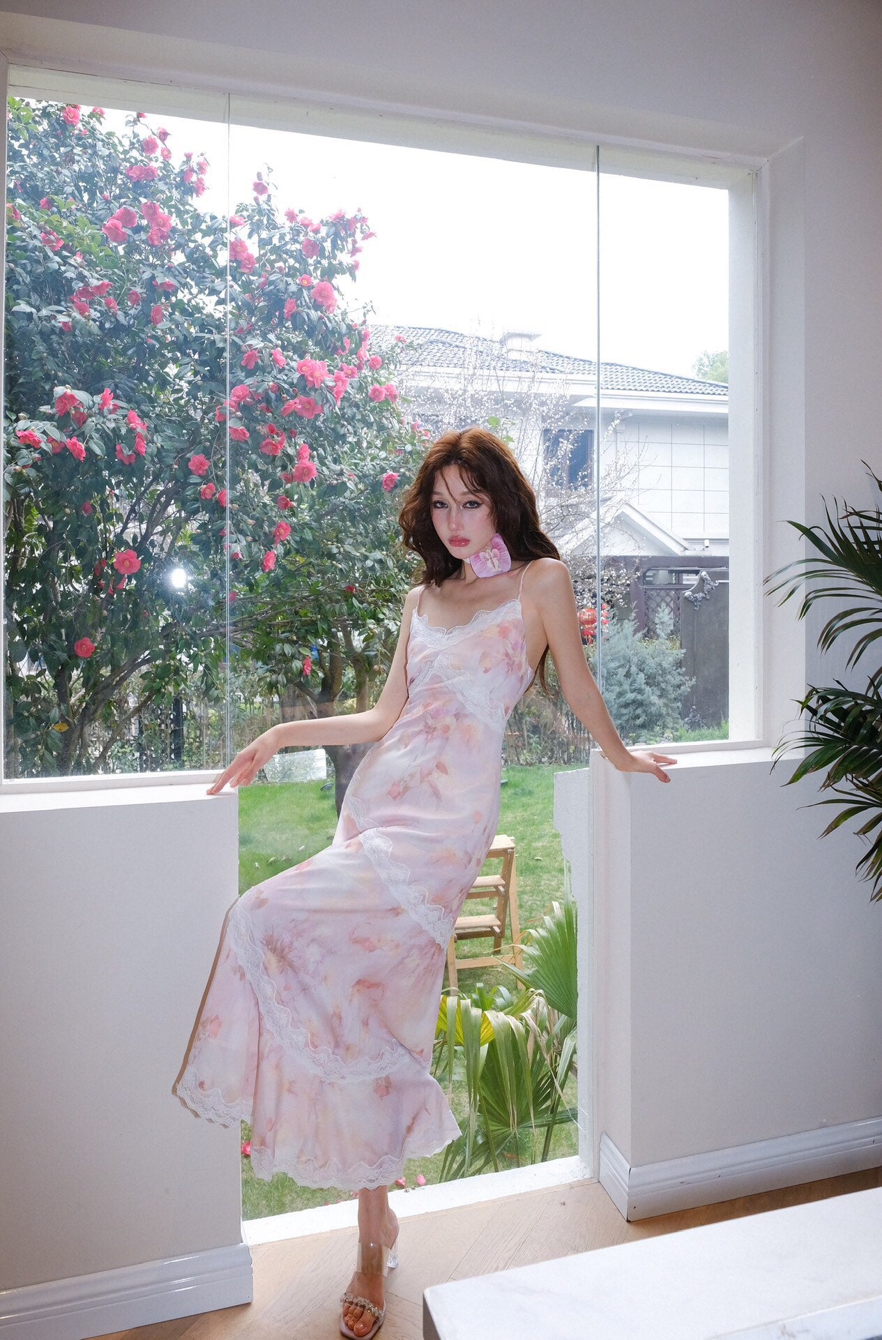 Jean Soo FLORAL CHOCKER LOTUS MIDI DRESS