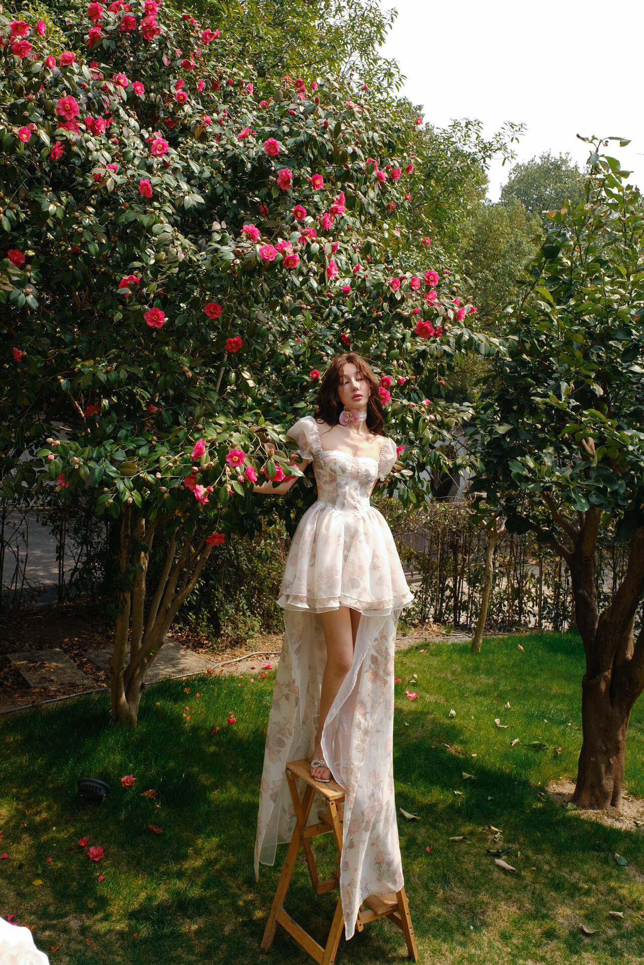 Jean Soo PAINTING ROSE MINI DRESS(removable tail)