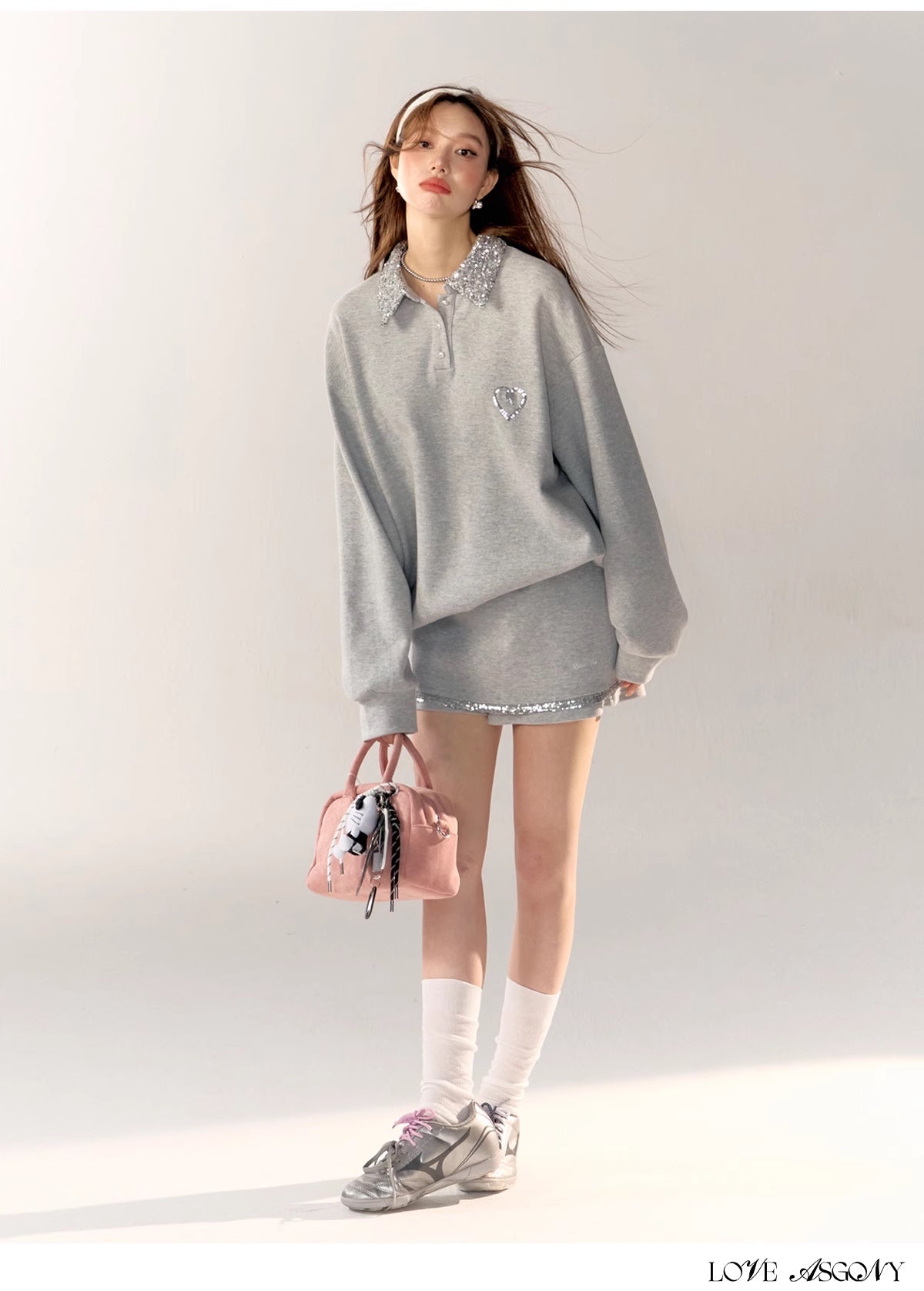 AsGony Sequin Collar Grey Set(SEPERATE)
