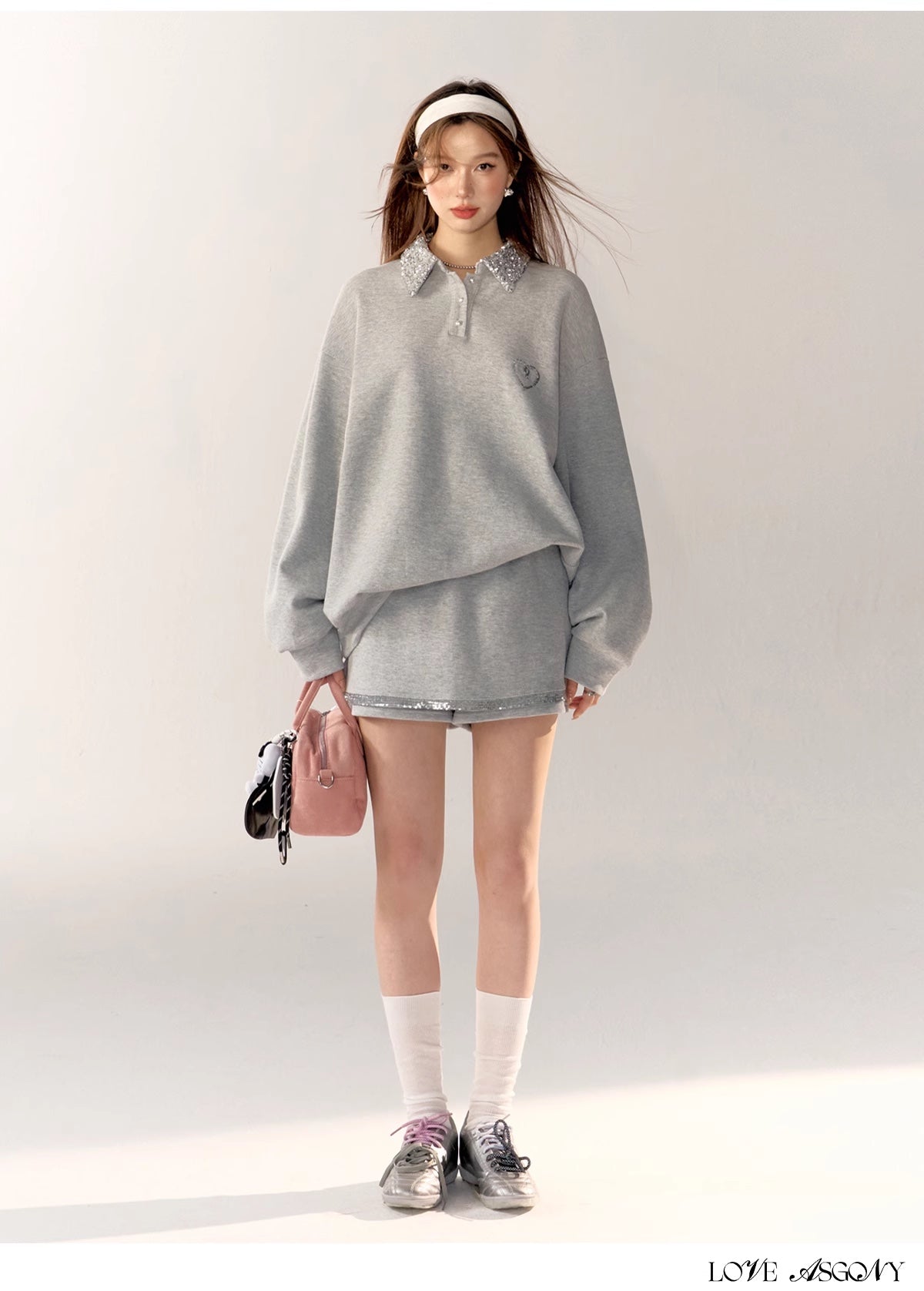 AsGony Sequin Collar Grey Set(SEPERATE)