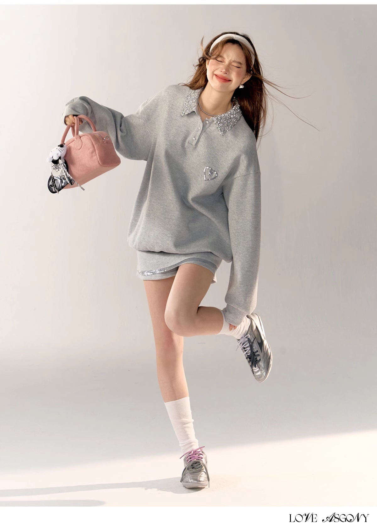 AsGony Sequin Collar Grey Set(SEPERATE)