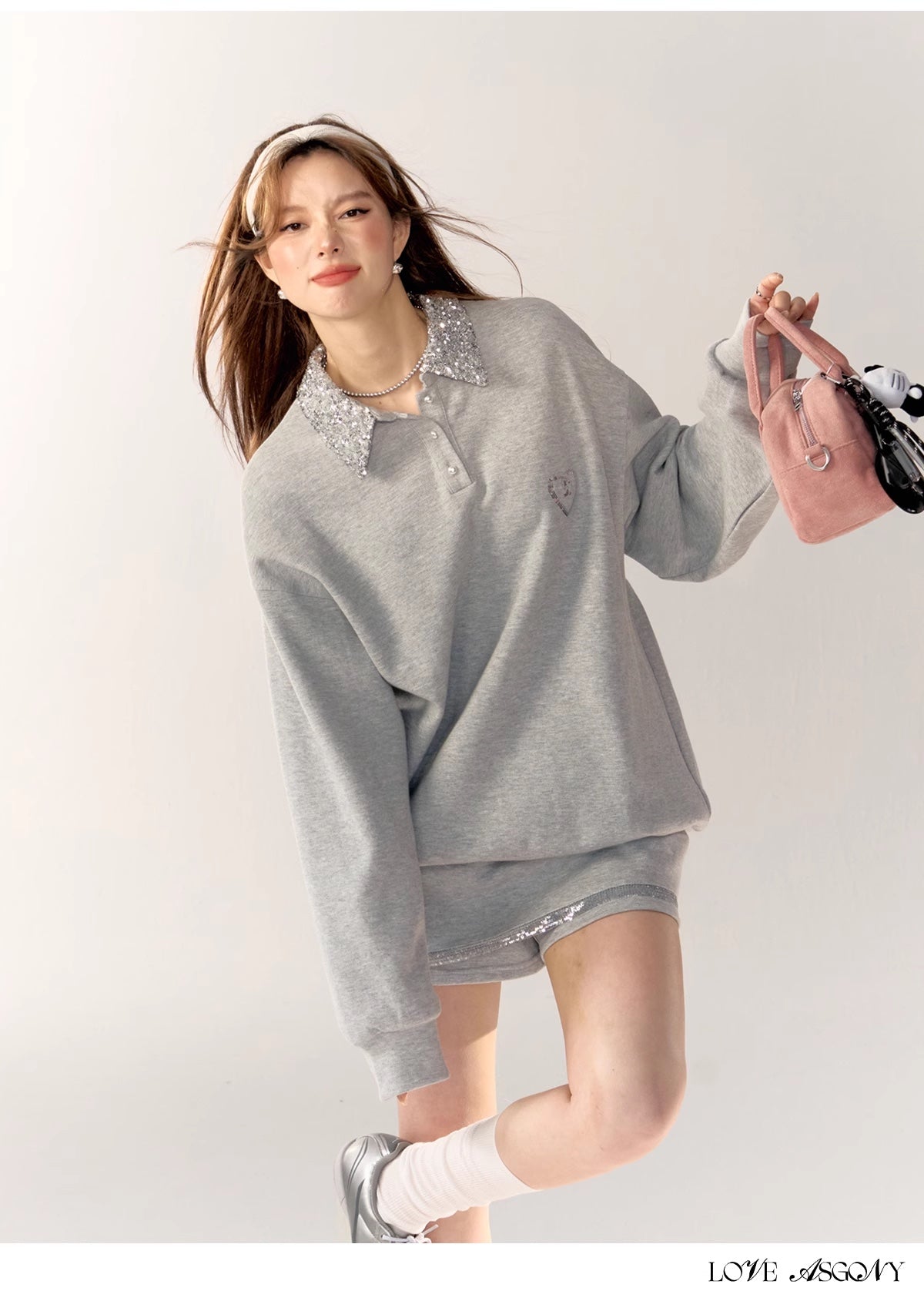 AsGony Sequin Collar Grey Set(SEPERATE)