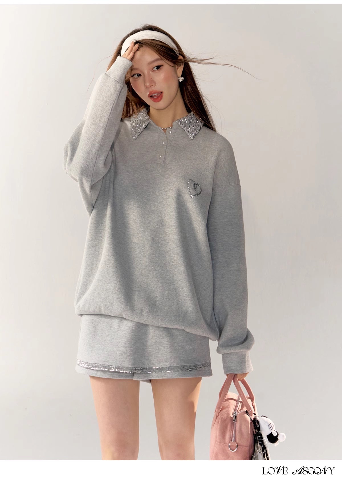 AsGony Sequin Collar Grey Set(SEPERATE)