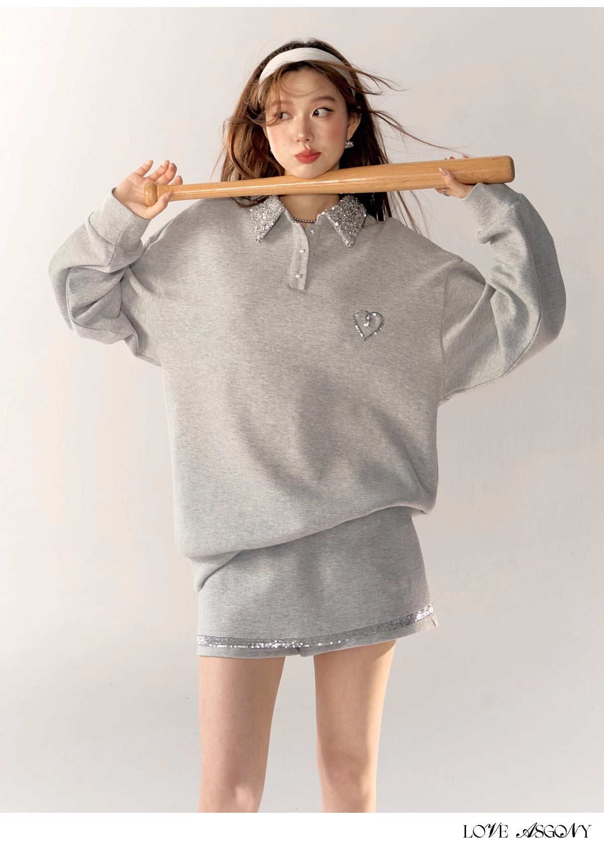 AsGony Sequin Collar Grey Set(SEPERATE)