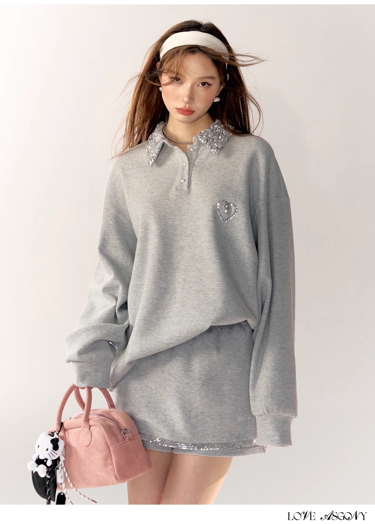 AsGony Sequin Collar Grey Set(SEPERATE)