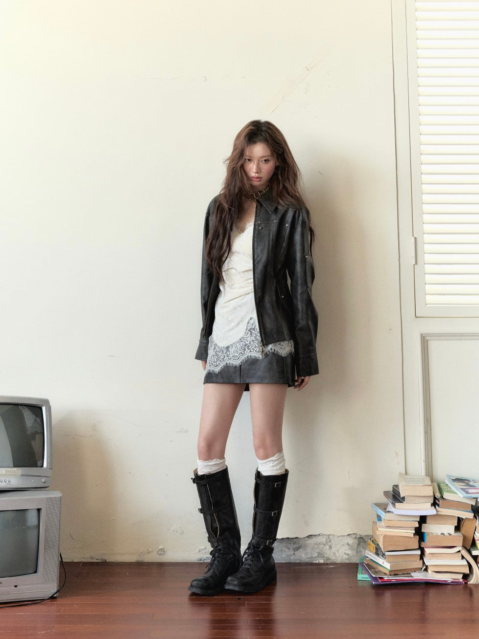 VIA PITTI Sale V24DTP085 Rivet Leather Coat