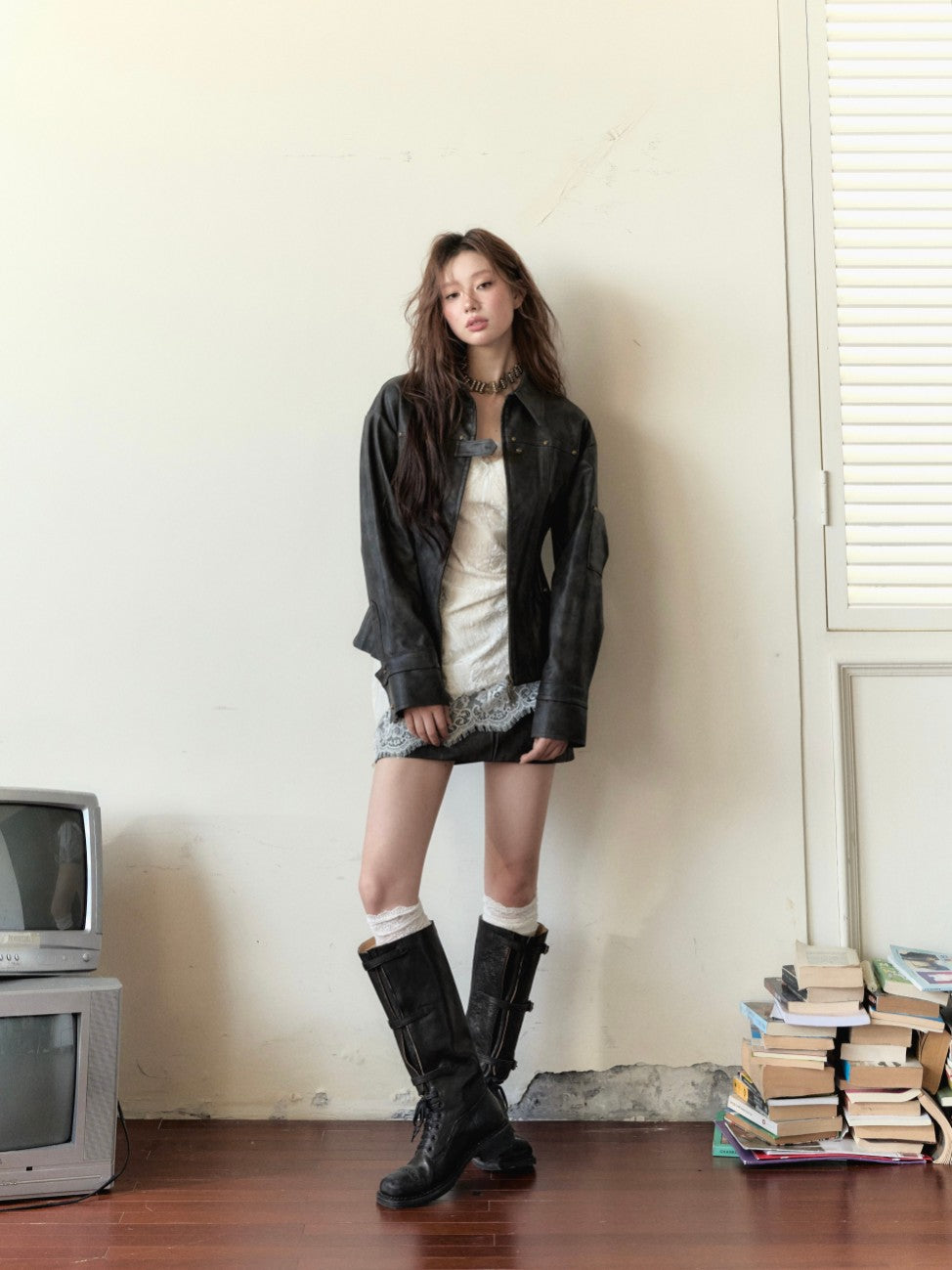 VIA PITTI Sale V24DTP085 Rivet Leather Coat