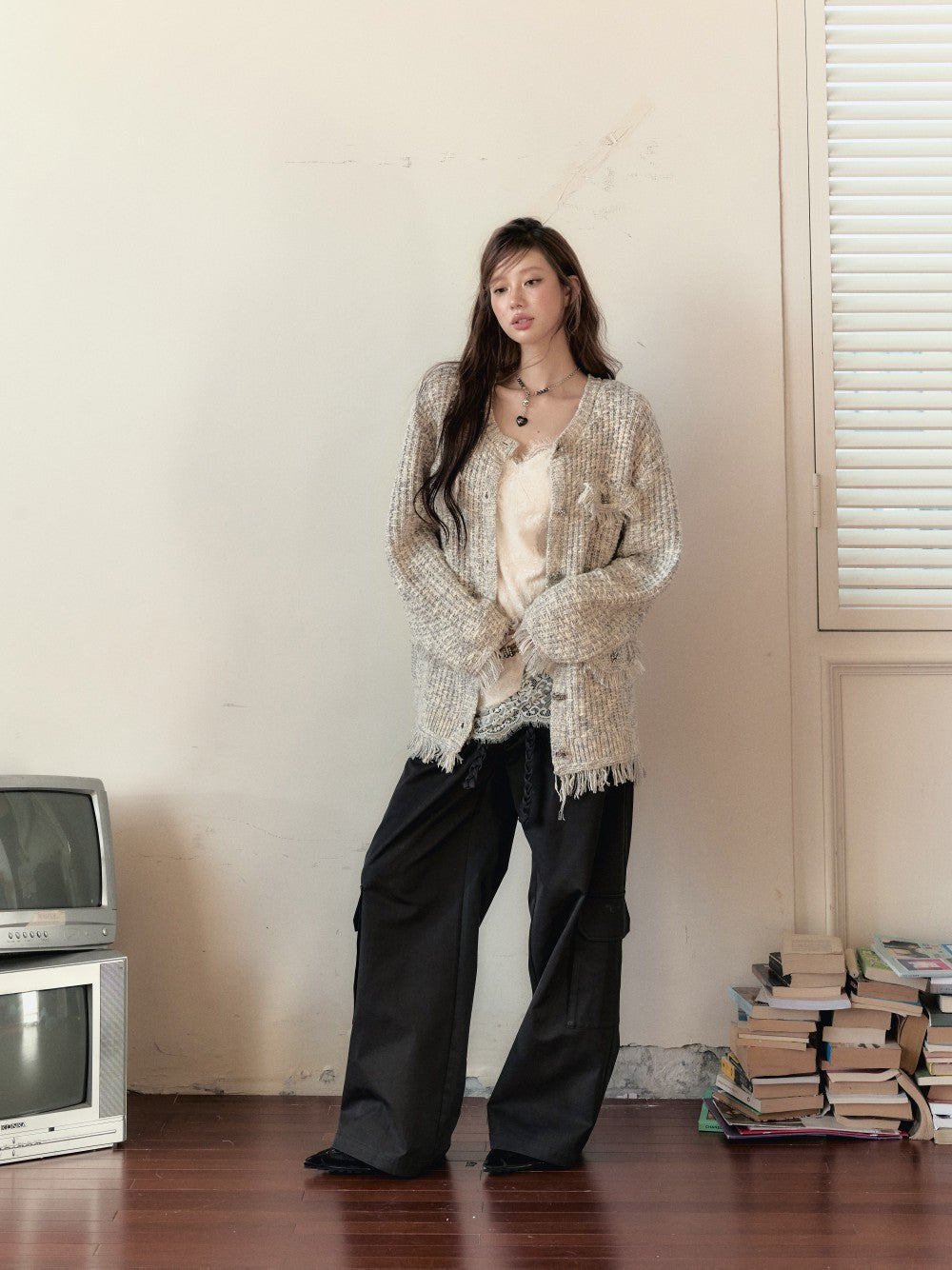 VIA PITTI V24DK116 Broken Cardigan with Scarf