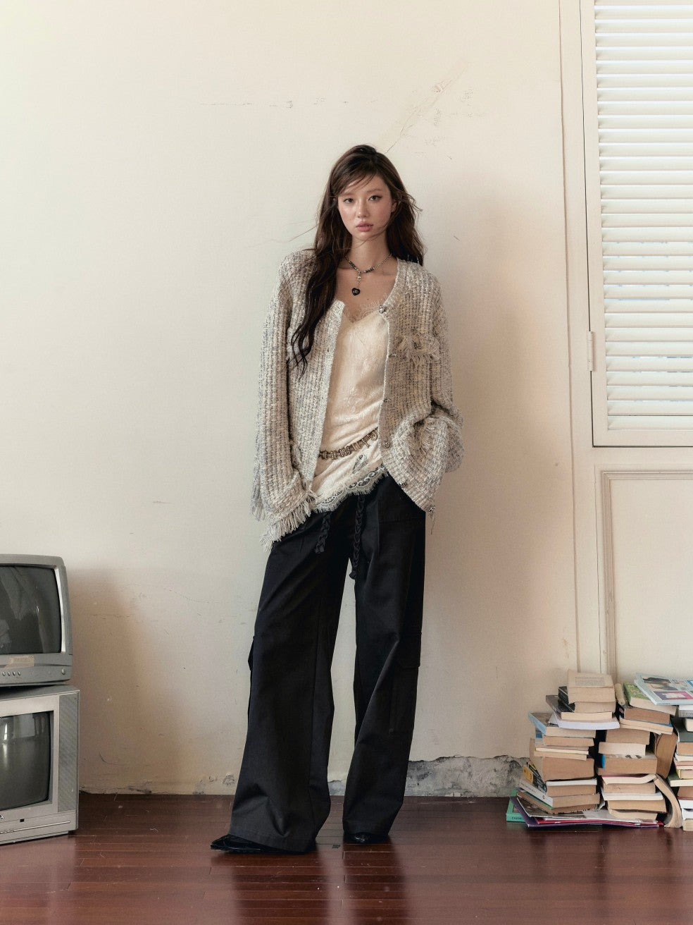 VIA PITTI V24DK116 Broken Cardigan with Scarf