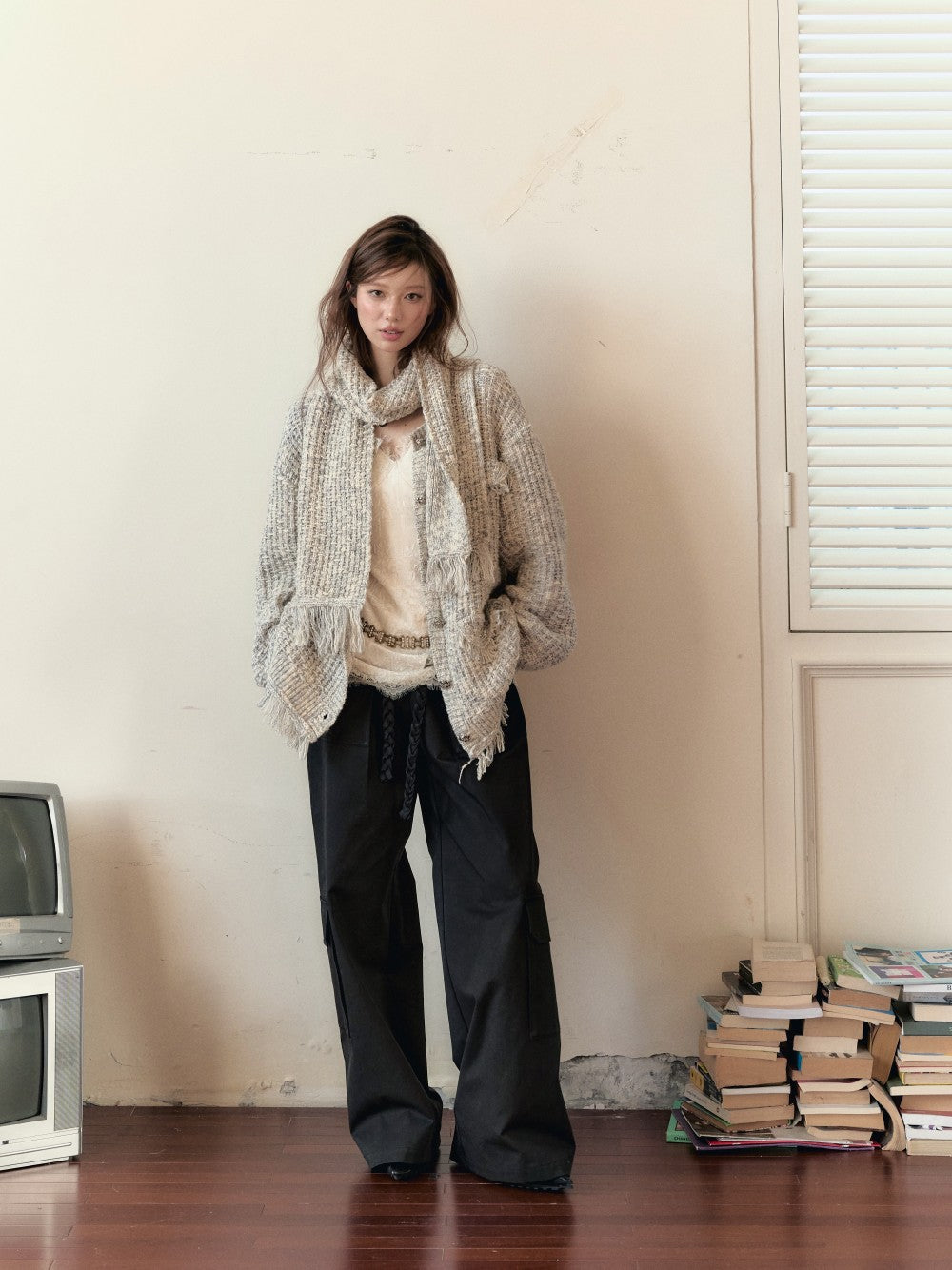 VIA PITTI V24DK116 Broken Cardigan with Scarf