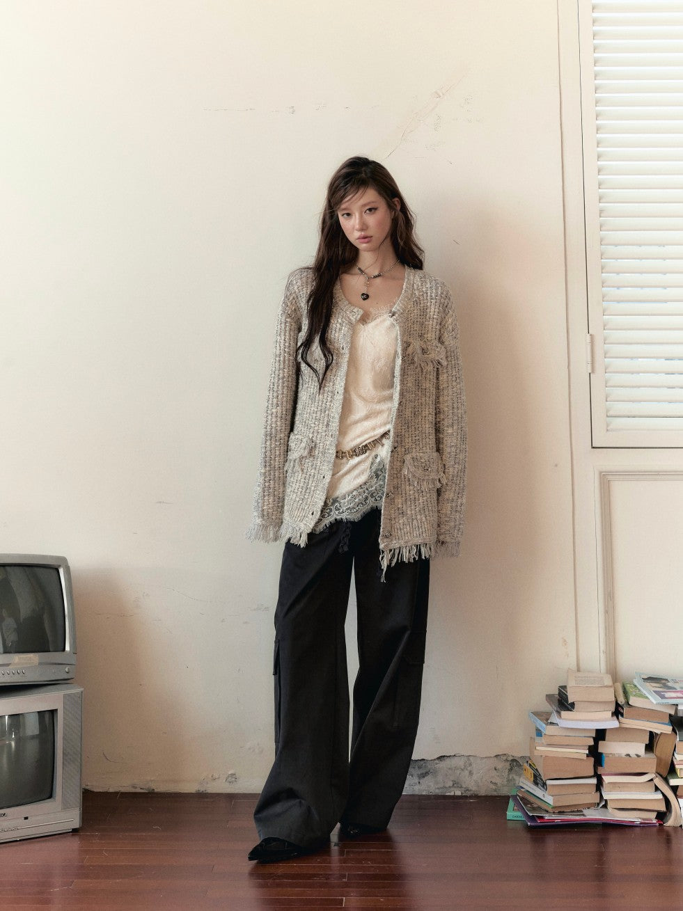 VIA PITTI V24DK116 Broken Cardigan with Scarf