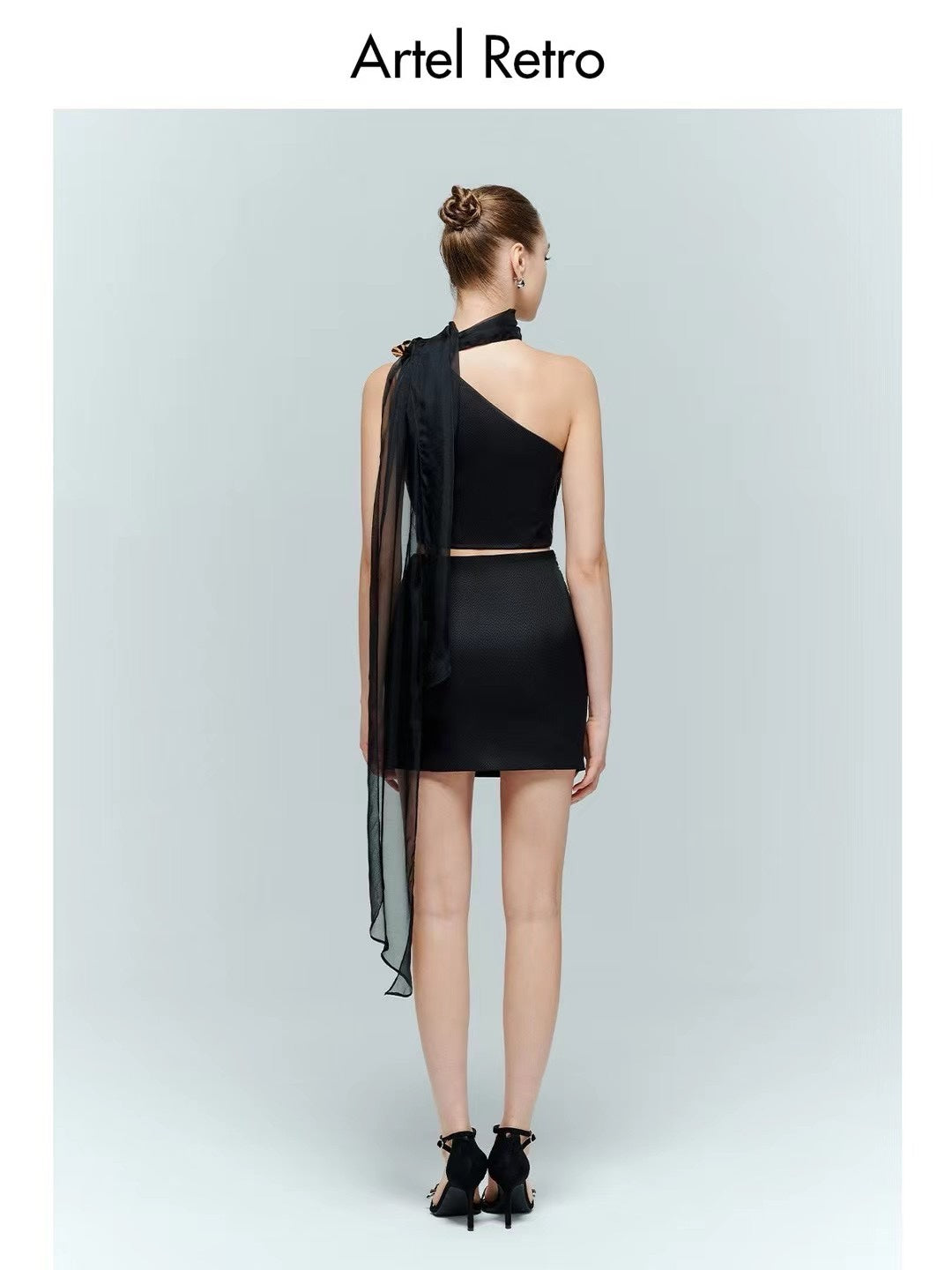 Artel Retro AR-24AW-T005&AR-24AW-S001 Black silk ribbon vest + skirt set