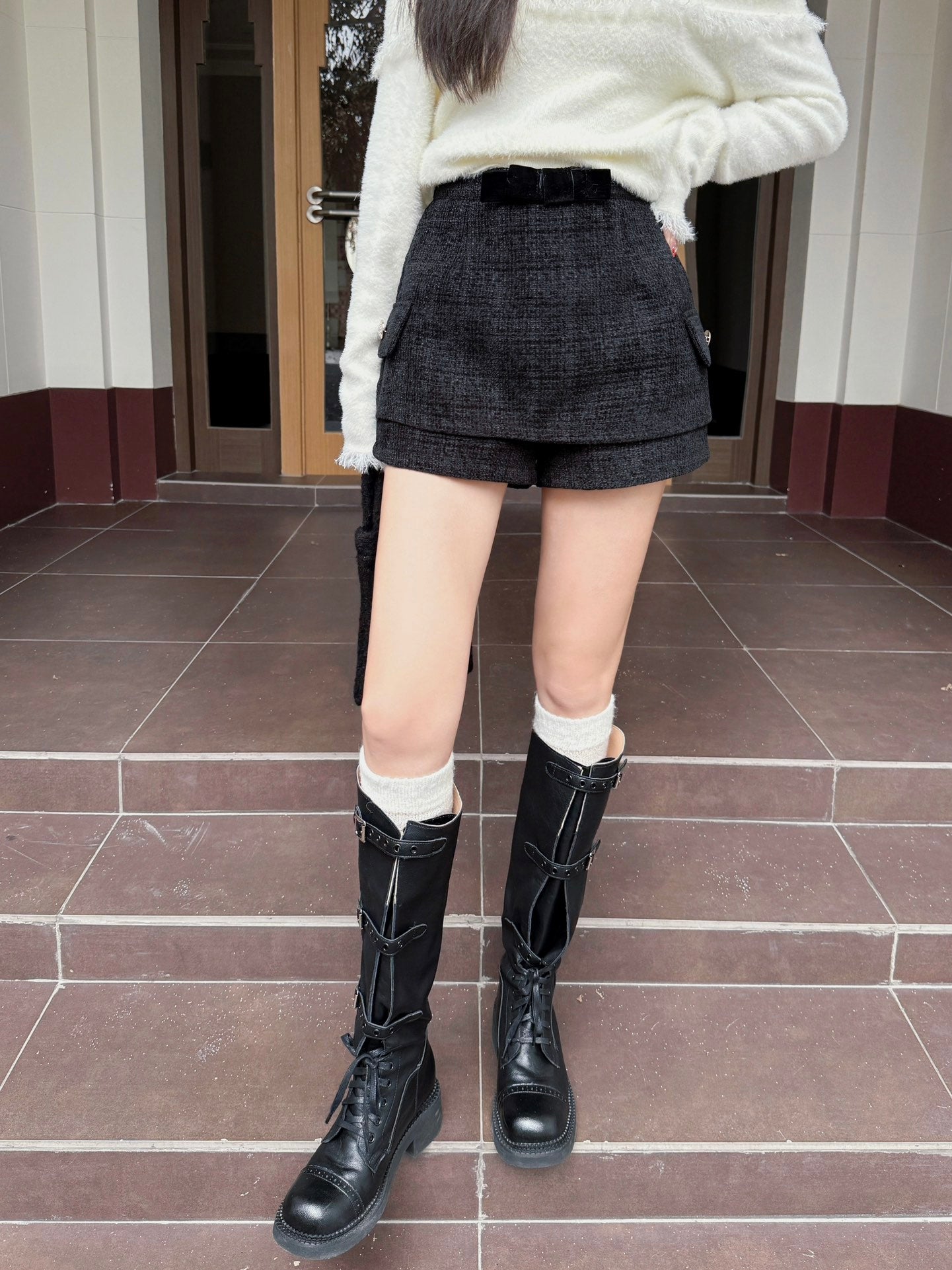 West.Y White Off-shoulder Top & Black Shorts