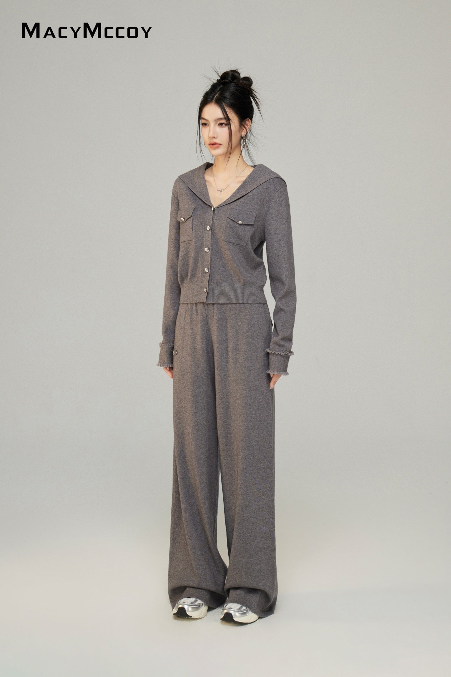 Macy Mccoy MMC2025001 Big collar knitted top + pants set (2color)