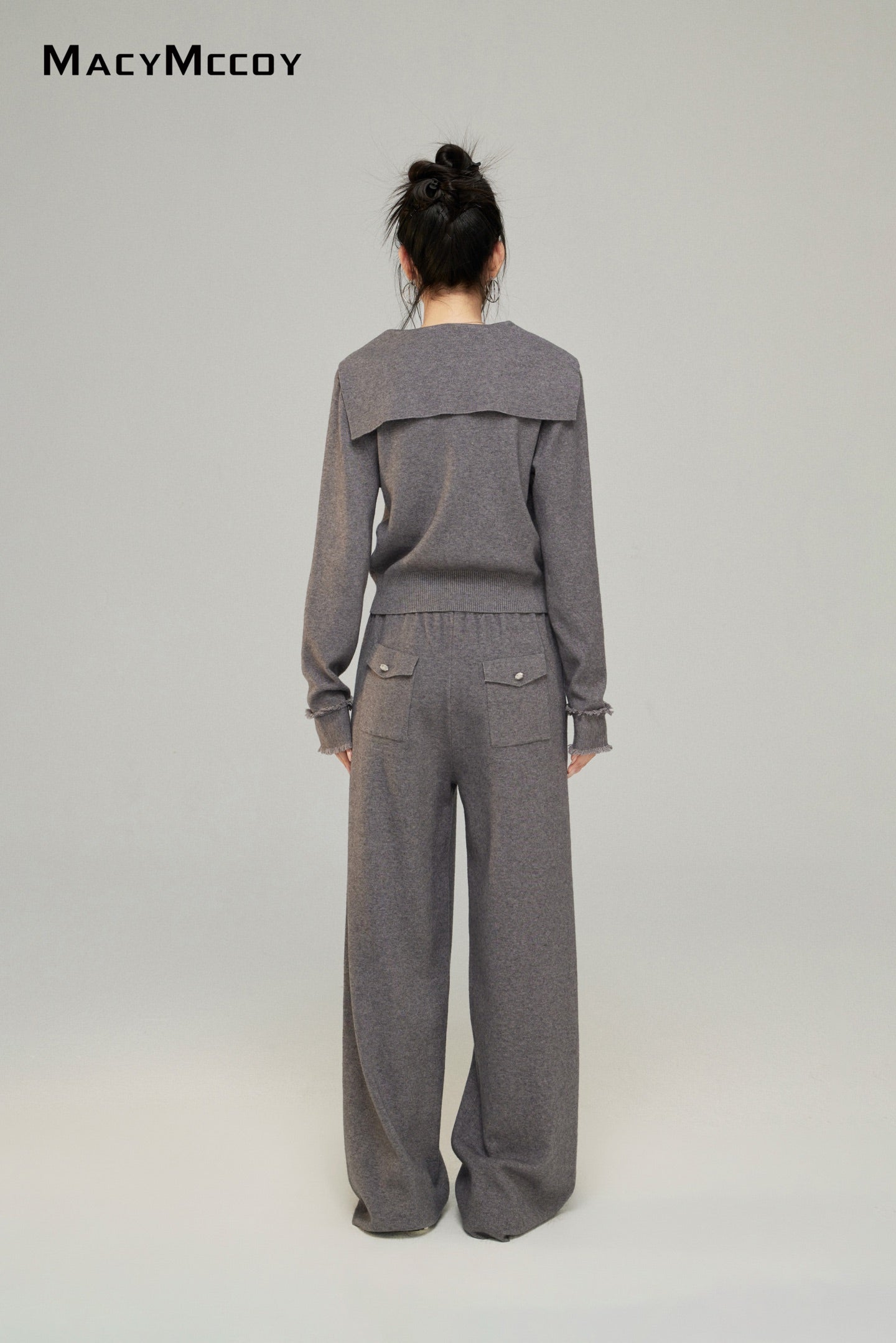 Macy Mccoy MMC2025001 Big collar knitted top + pants set (2color)