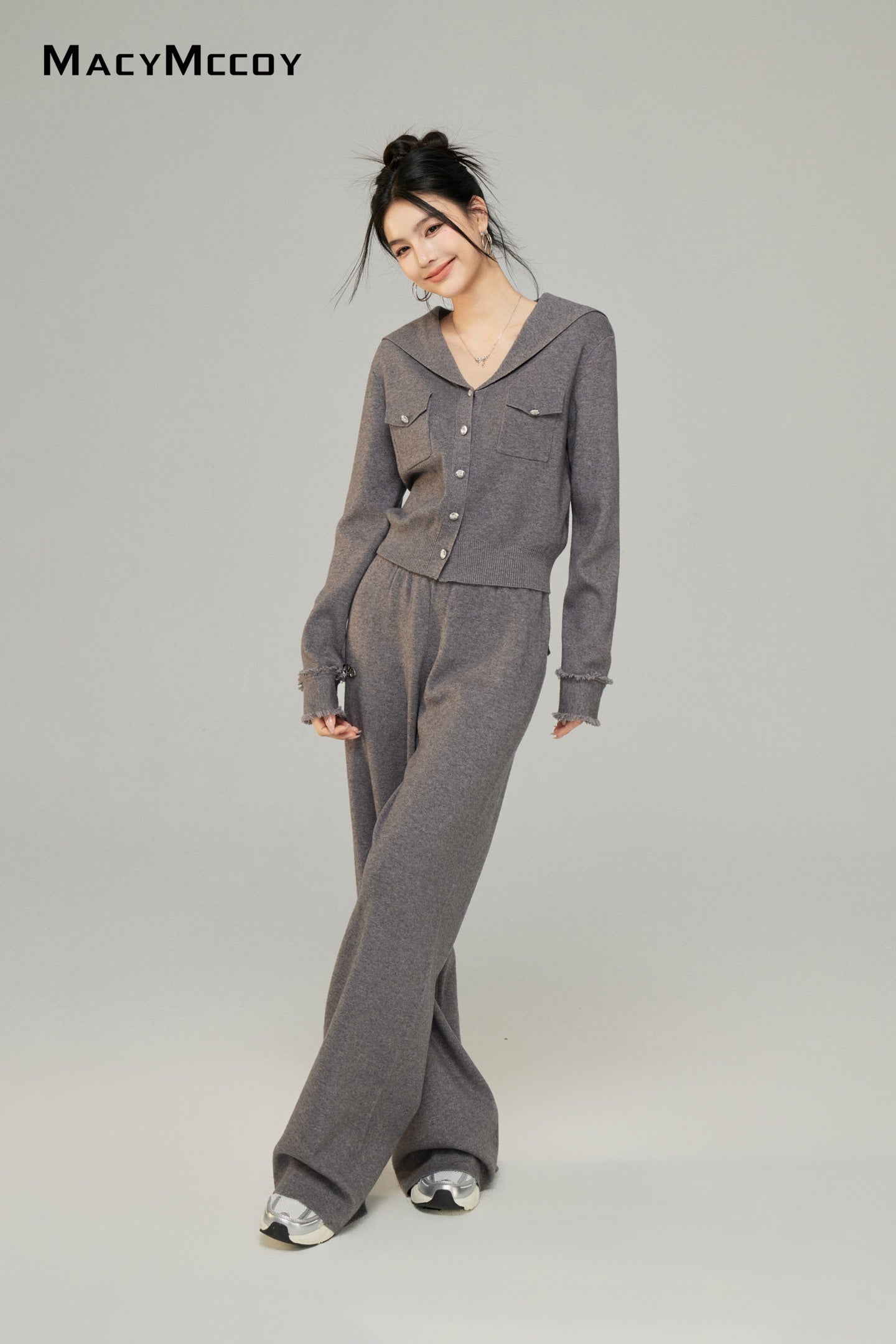 Macy Mccoy MMC2025001 Big collar knitted top + pants set (2color)