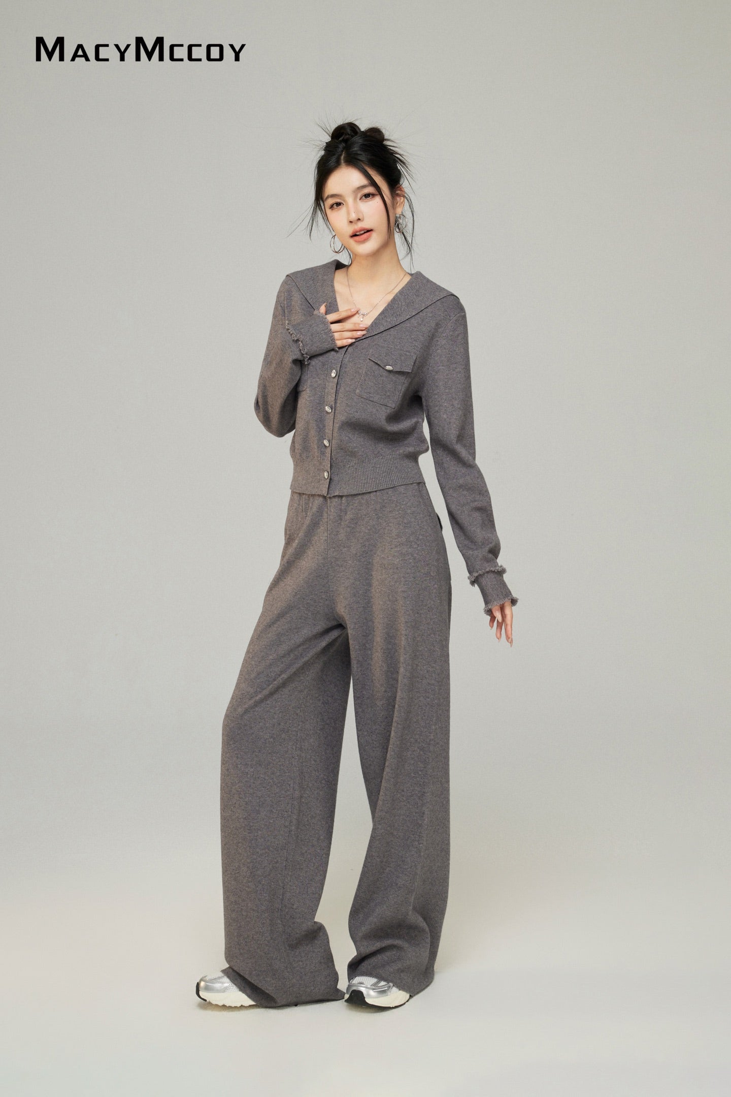 Macy Mccoy MMC2025001 Big collar knitted top + pants set (2color)