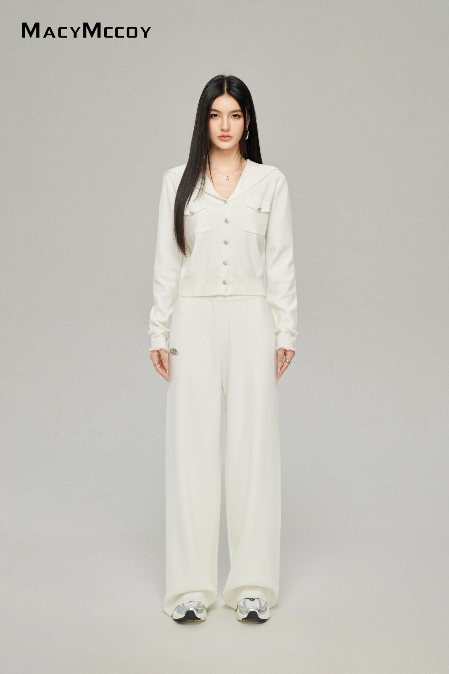 Macy Mccoy MMC2025001 Big collar knitted top + pants set (2color)