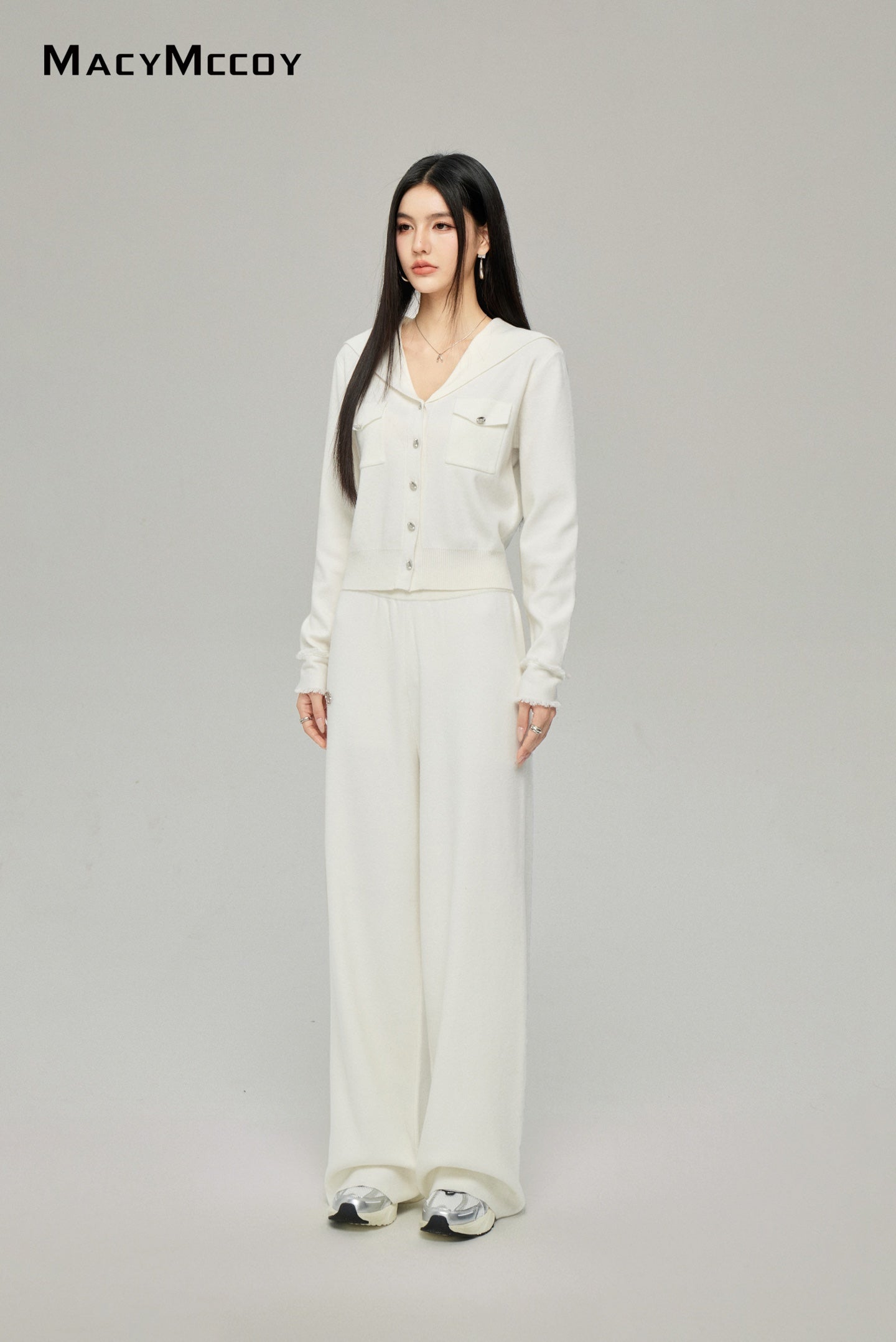 Macy Mccoy MMC2025001 Big collar knitted top + pants set (2color)
