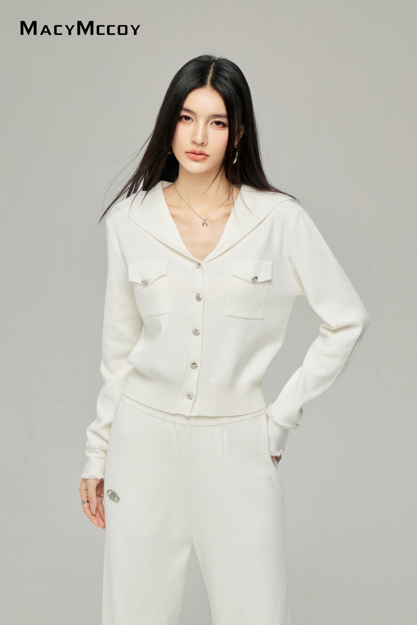 Macy Mccoy MMC2025001 Big collar knitted top + pants set (2color)