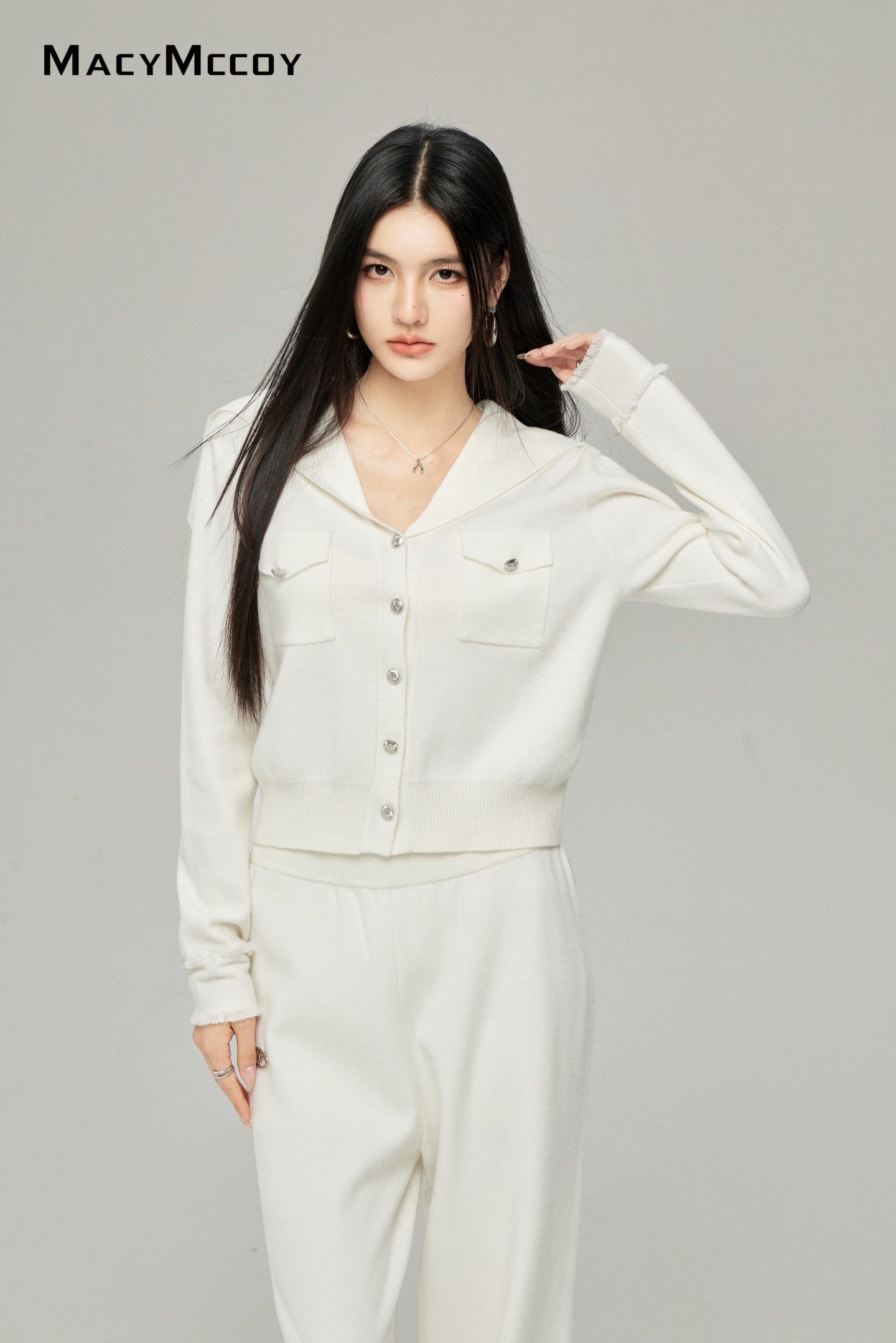 Macy Mccoy MMC2025001 Big collar knitted top + pants set (2color)