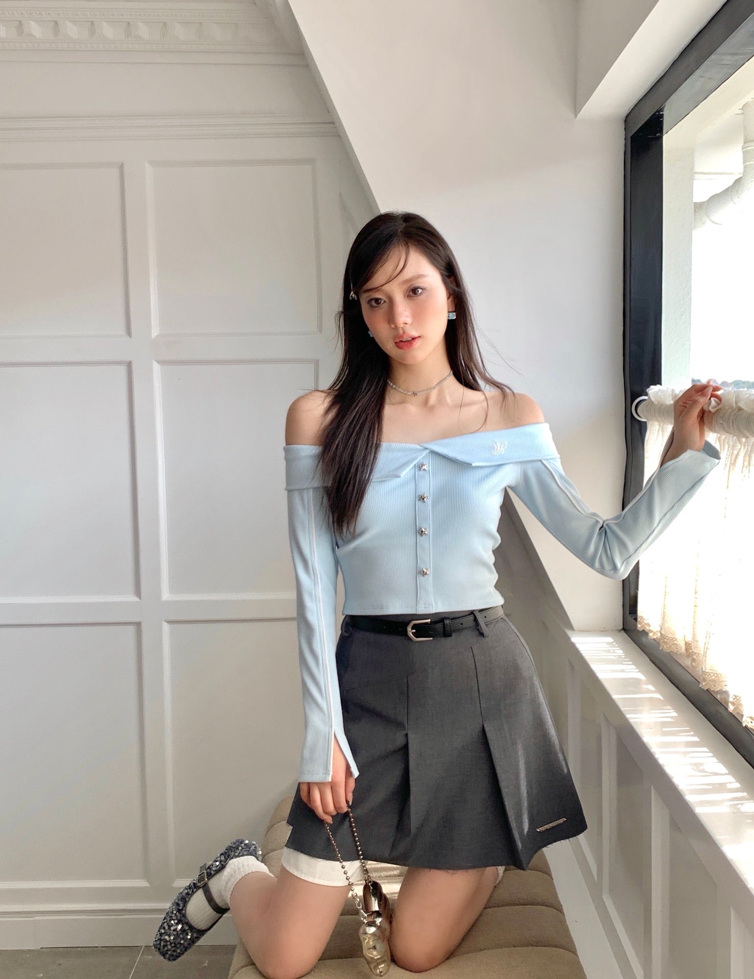 LAFREEDOM SALE LAC330319 off-shoulder knit top(2color)