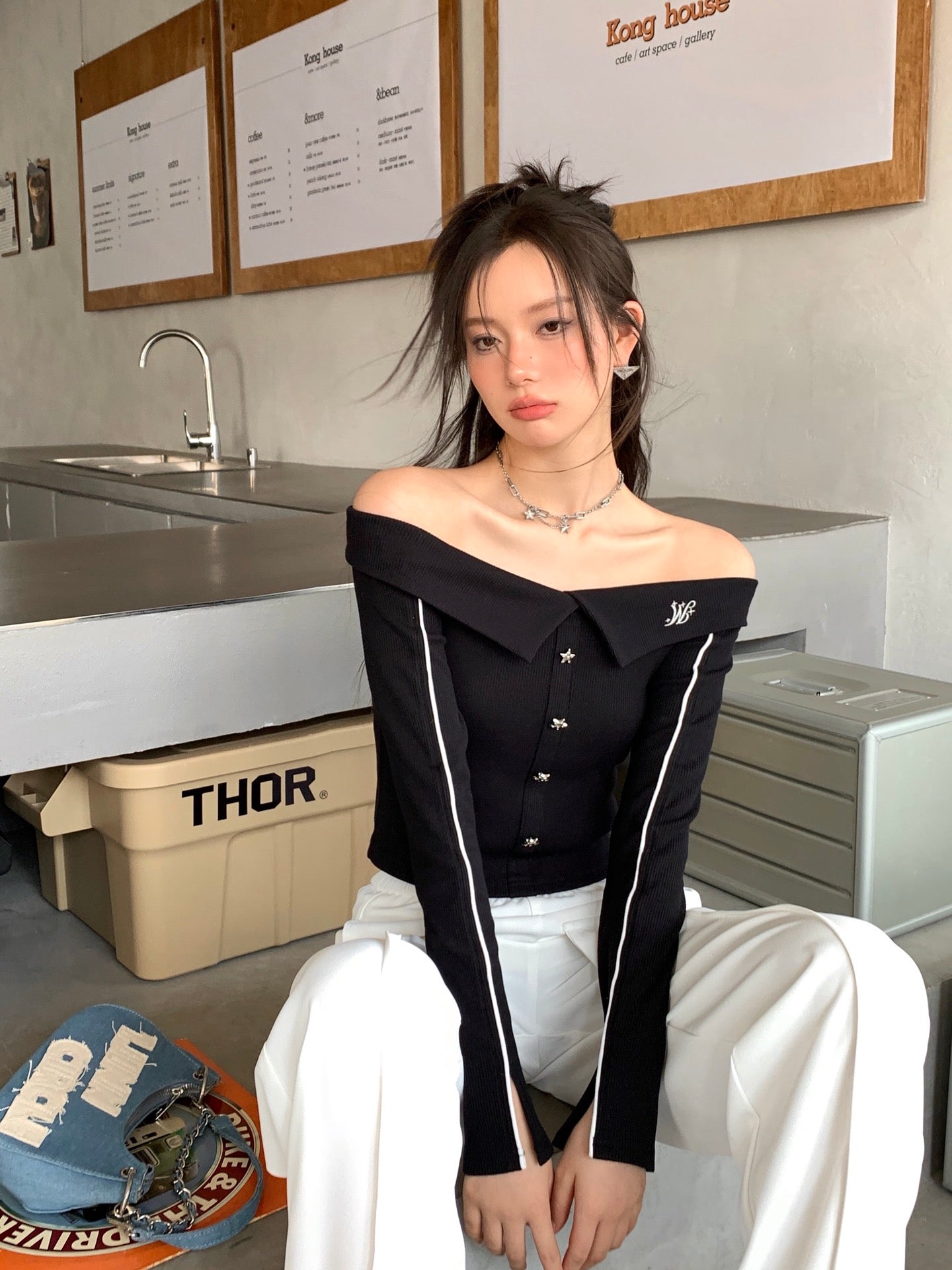 LAFREEDOM SALE LAC330319 off-shoulder knit top(2color)