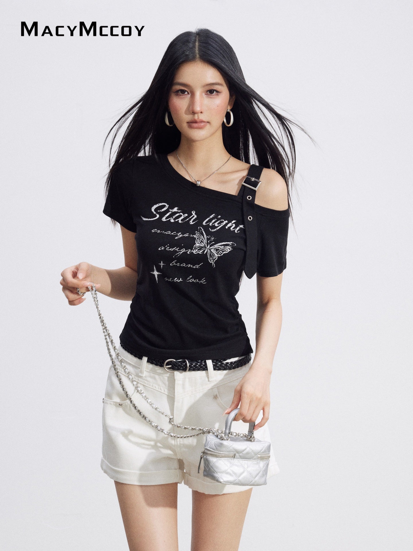 MacyMccoy MMC2026094 Off-Shoulder Butterfly Tee(2color)