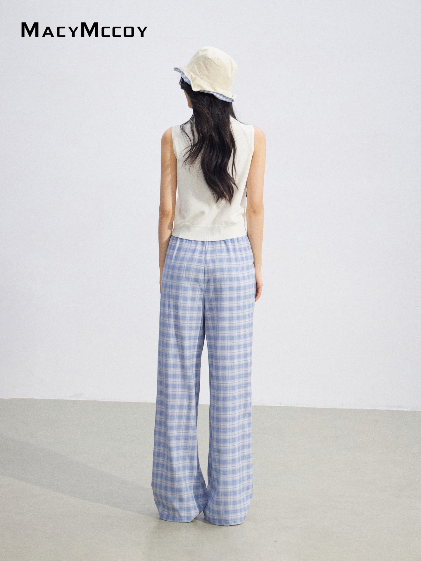 MacyMccoy MMC2026088 Plaid Lace Trim Wide Pants