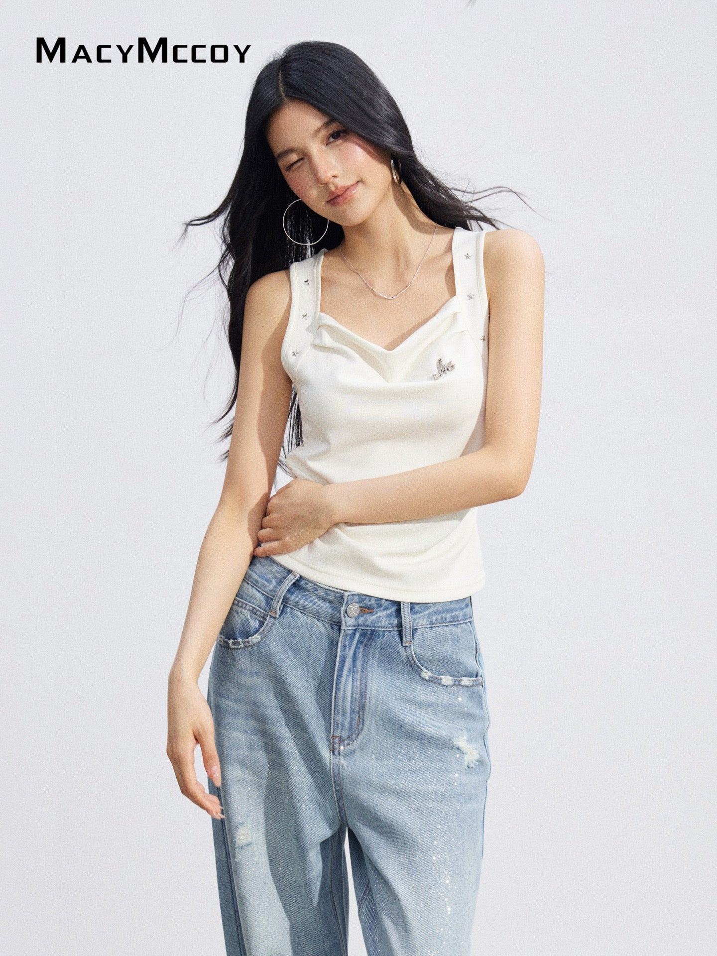 MacyMccoy MMC2026087 Star Ruched Camisole(2color)
